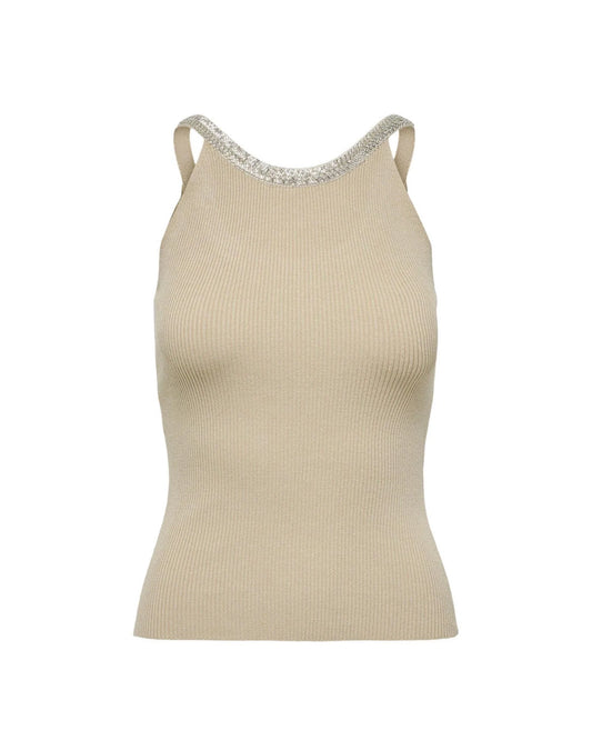Beige Nylon  Elastane Tank Tops