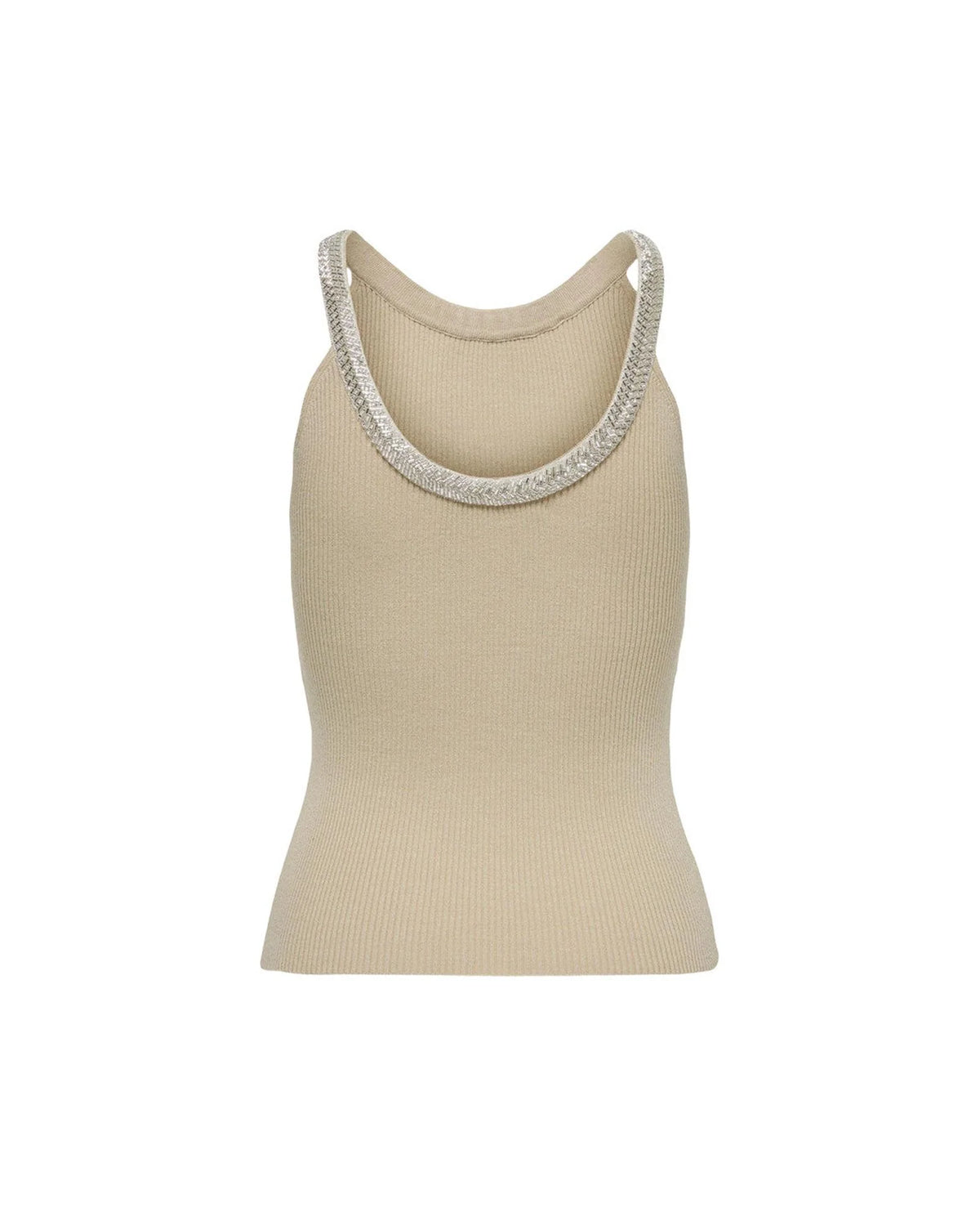 Beige Nylon  Elastane Tank Tops
