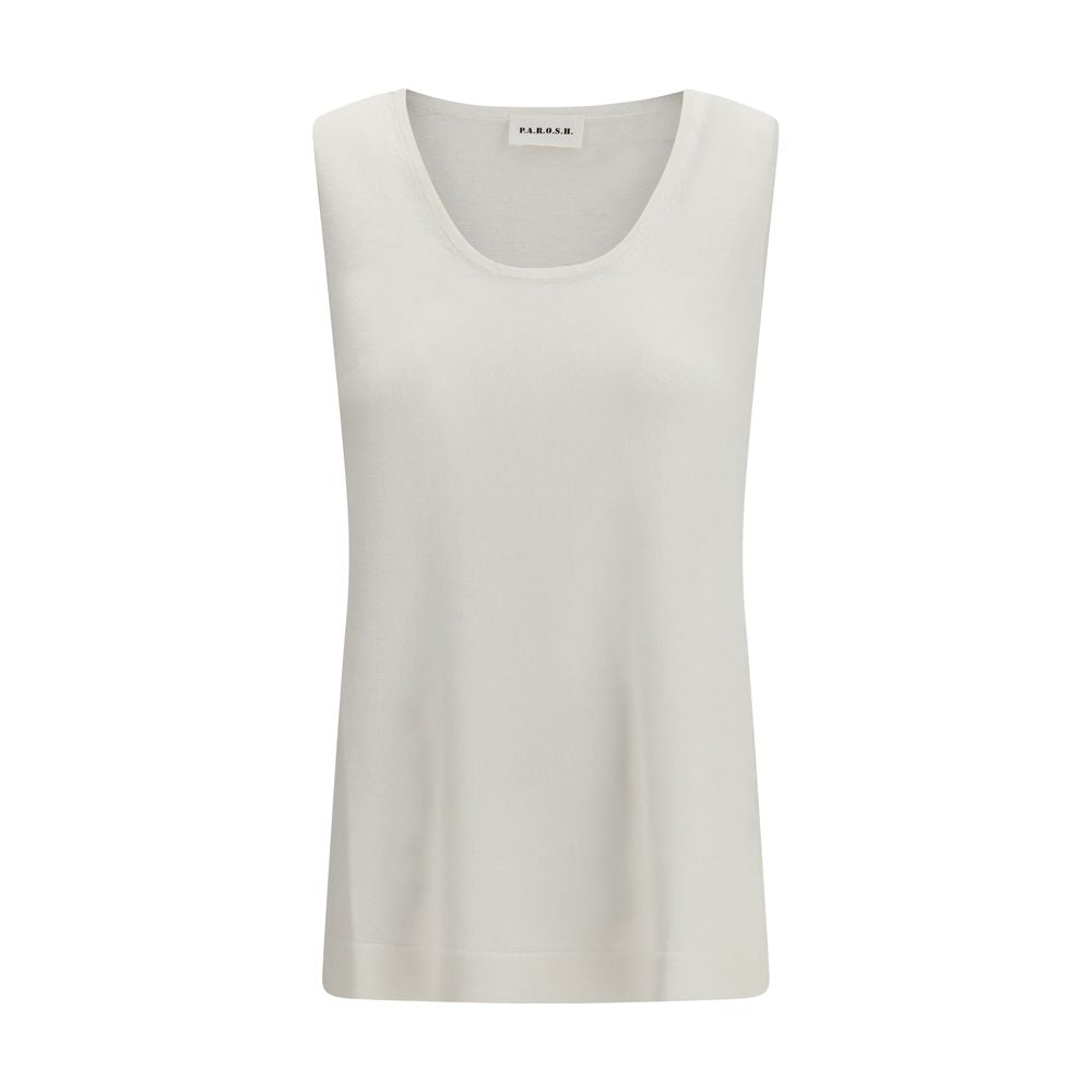 White Linen Sleeveles T-Shirt