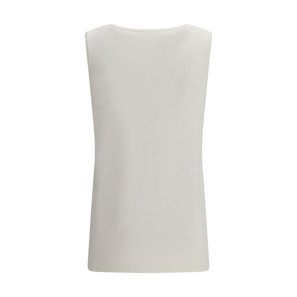 White Linen Sleeveles T-Shirt