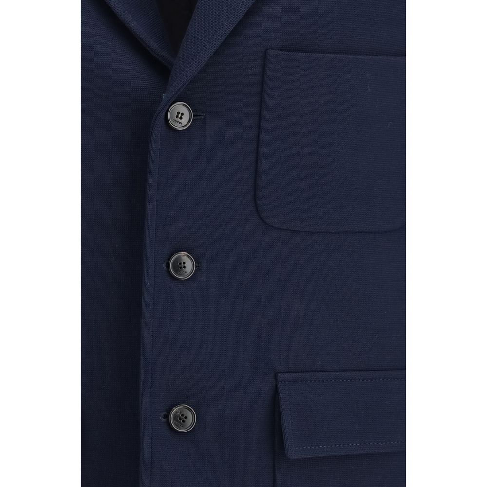 Blue Cotton Full-Length Jacket