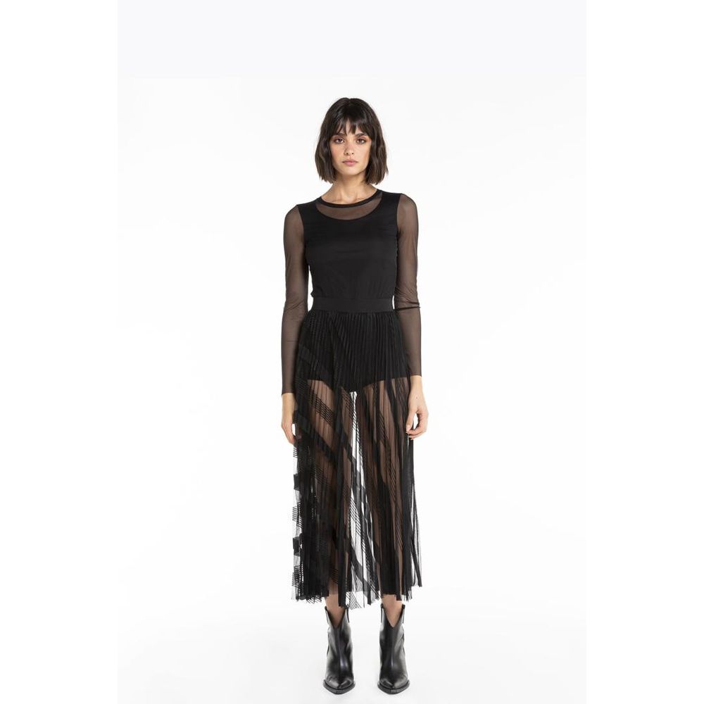 Black Polyester Long Skirt