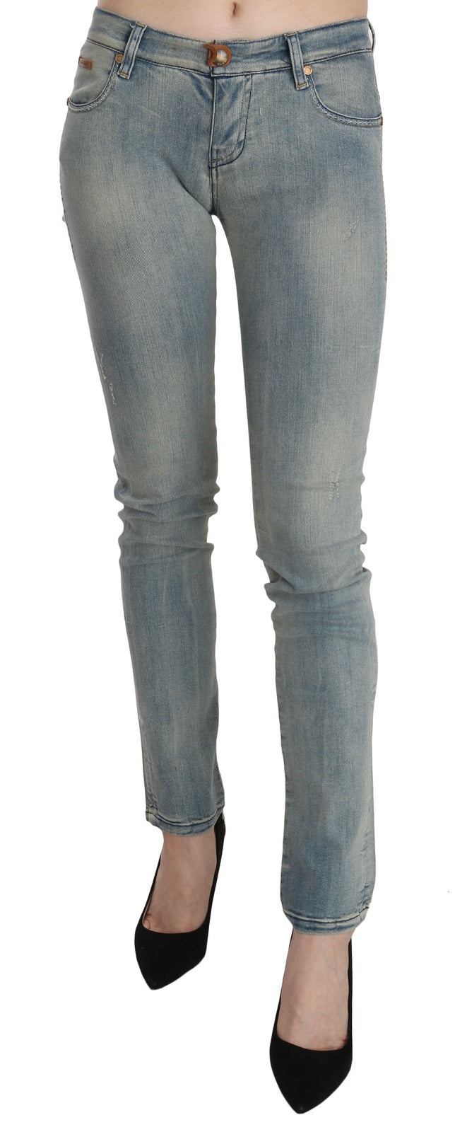 Light Blue Washed Mid Waist Skinny Denim Jeans