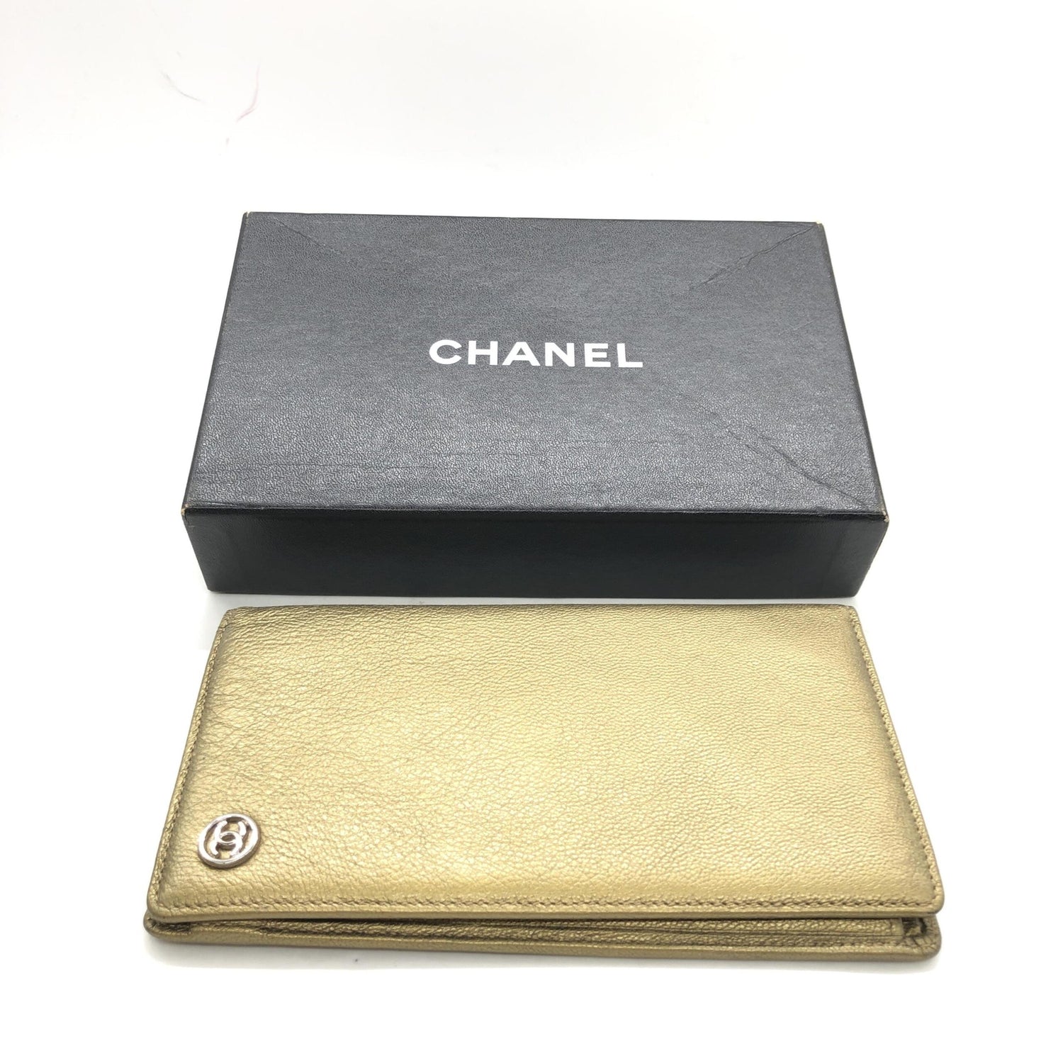Gold Tone Caviar Leather Bifold Wallet