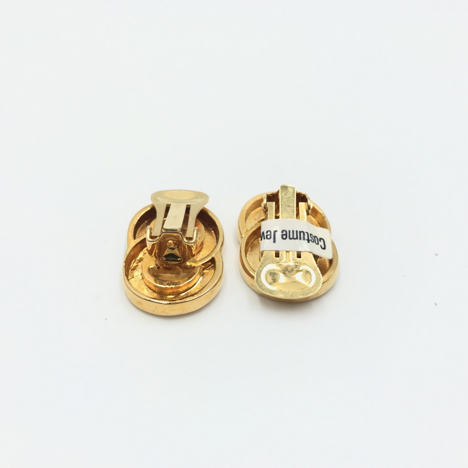 Gold Tone Double Round Motif Earrings