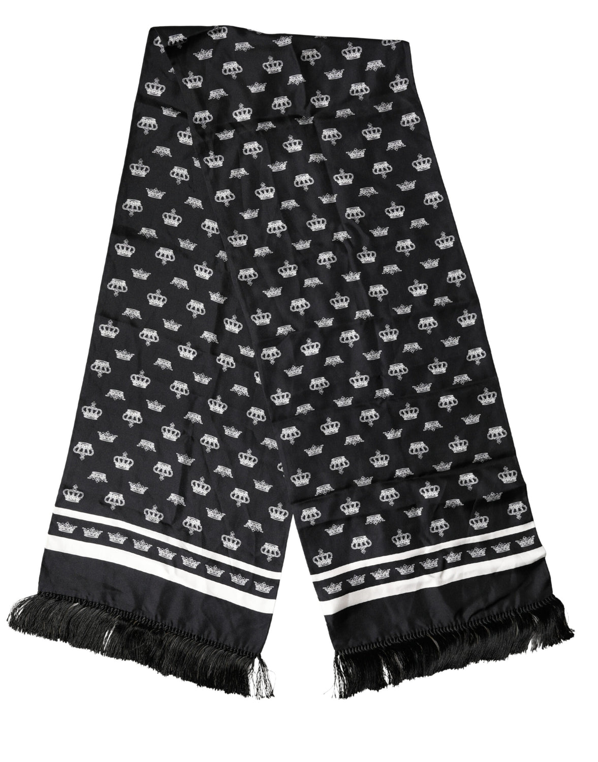 Black Silk Crown Fringe Neck Wrap 173cm x 32.5cm Scarf