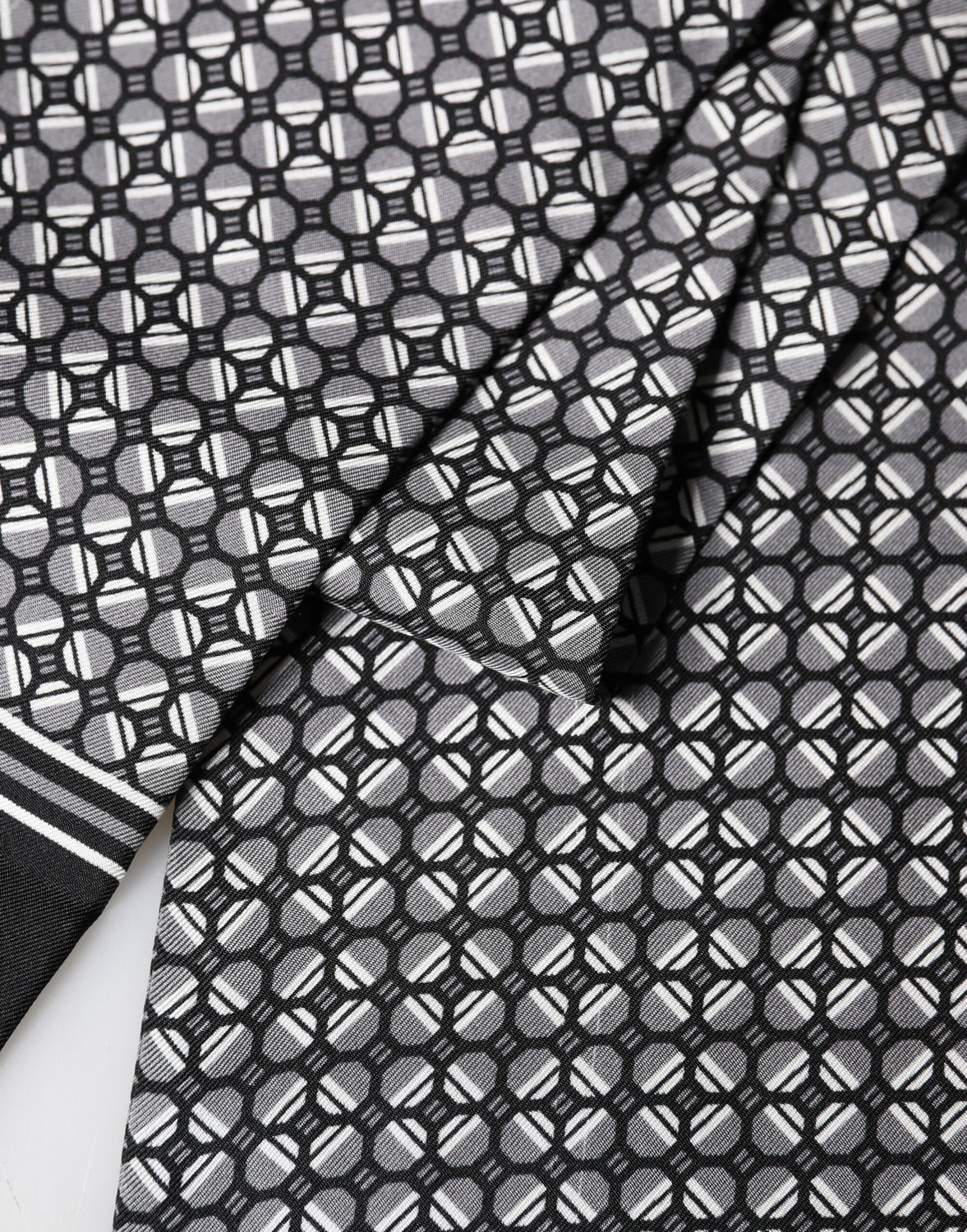 Black Silk Geometric Fringed Foulard 140cm x 15cm Scarf