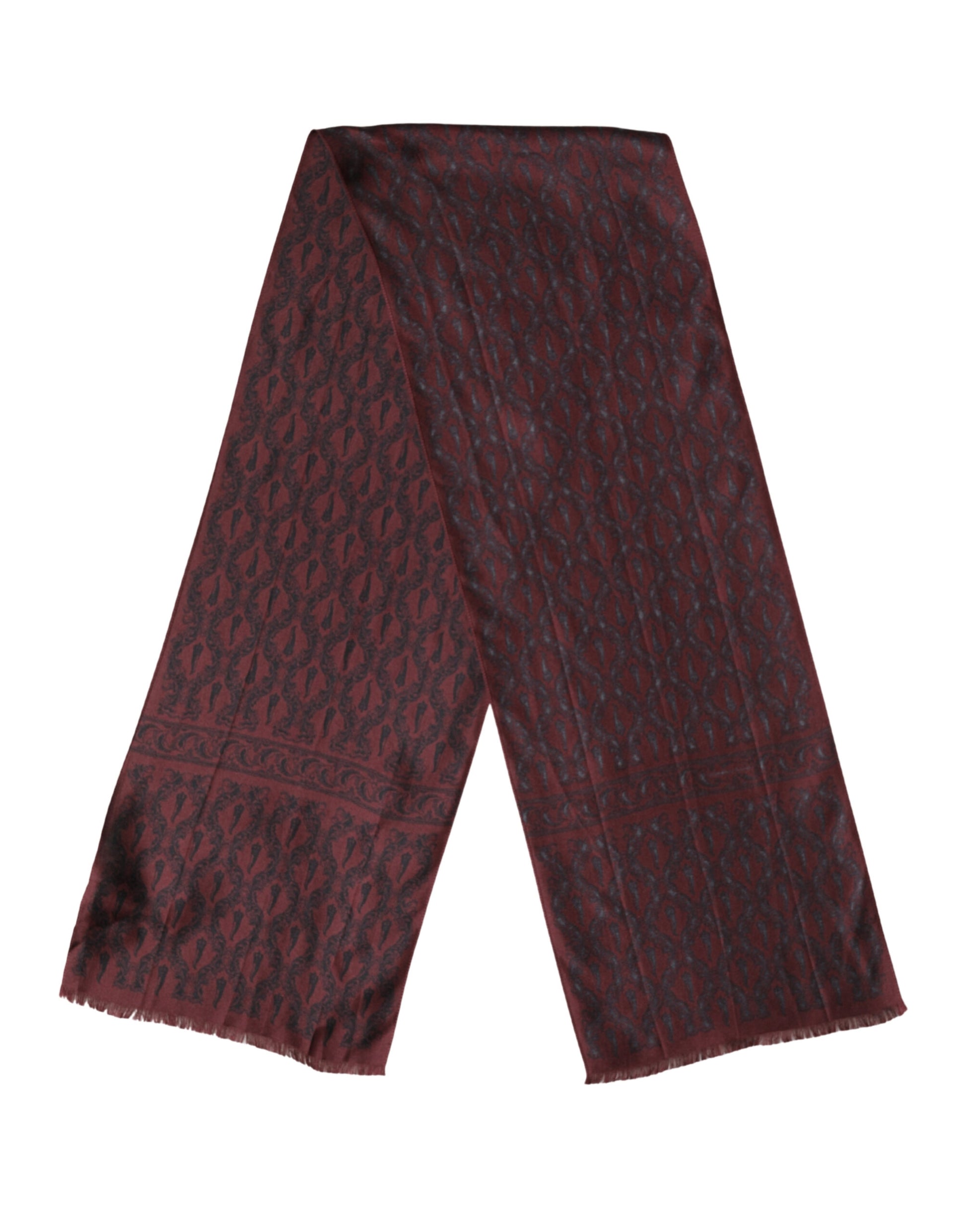 Burgundy Black Silk Paisley Foulard 135cm X 22cm  Scarf