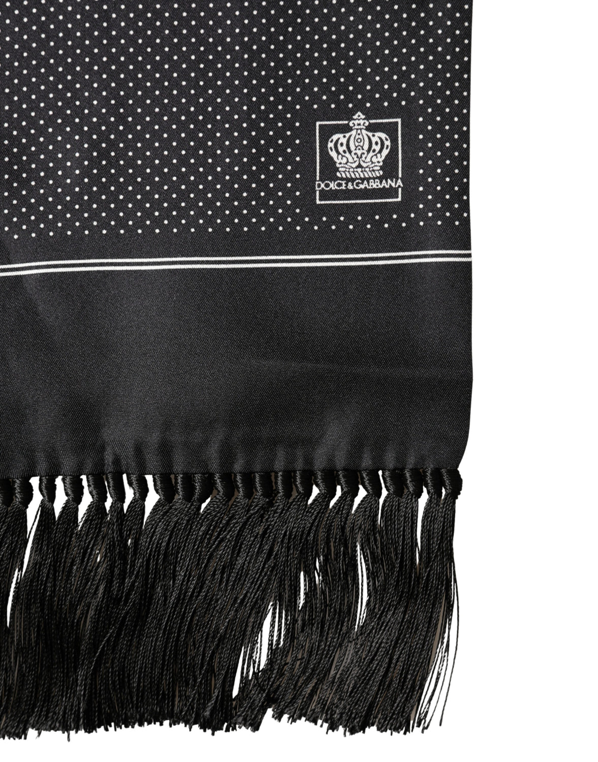 Black Silk Polka Dot Crown Foulard 140cm X 16.5cm Scarf