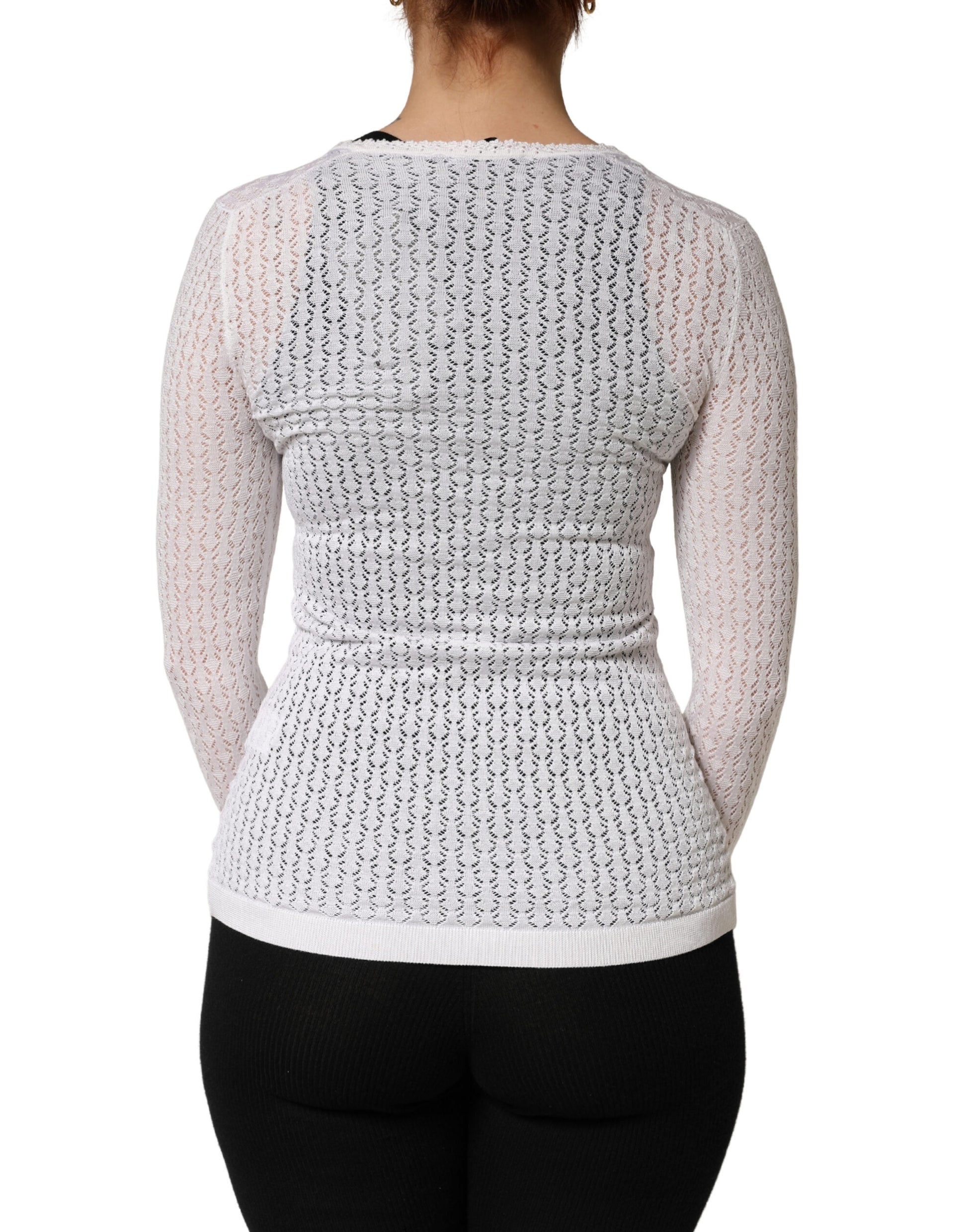 White Lace Silk Knit Long Sleeves Cardigan Top