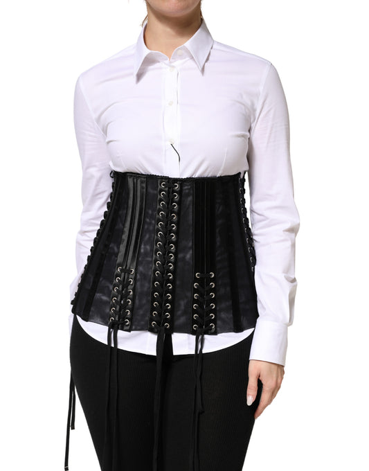 Black Lace-Up Waist Cincher Bustier Corset Top