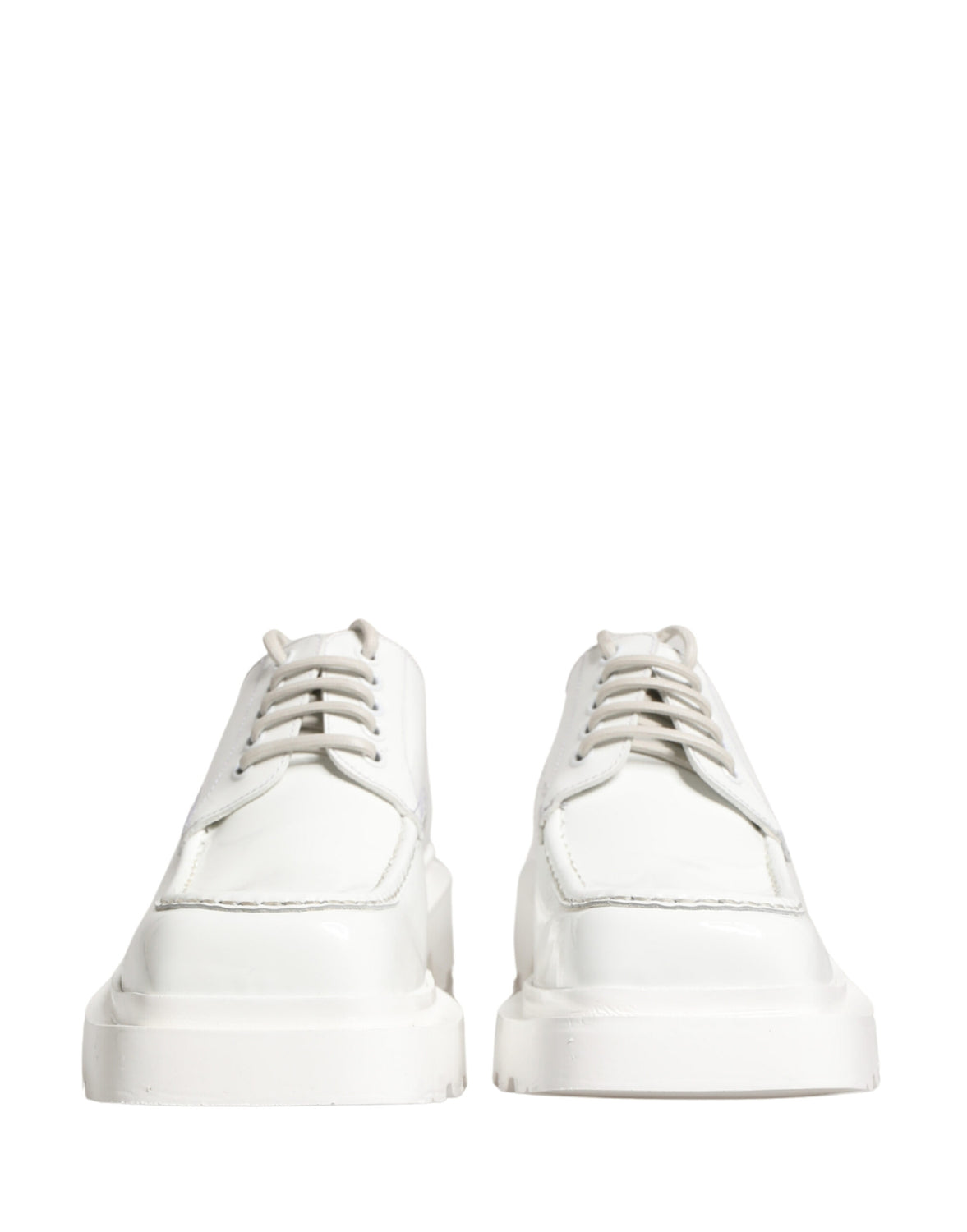 White Leather Chunky Sole Derby Shoes