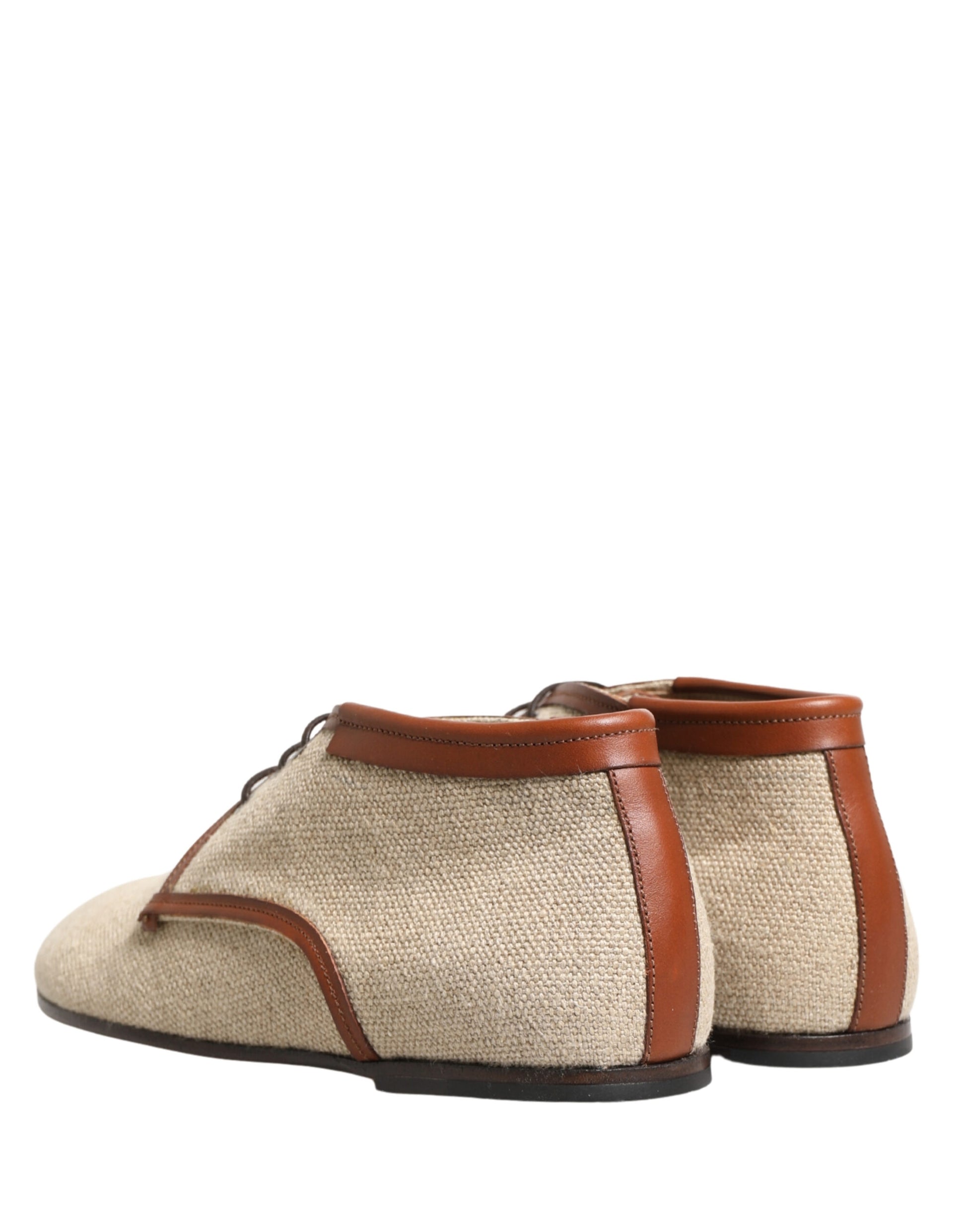 Beige Canvas Lace-Up Men Dress Derby Shoes