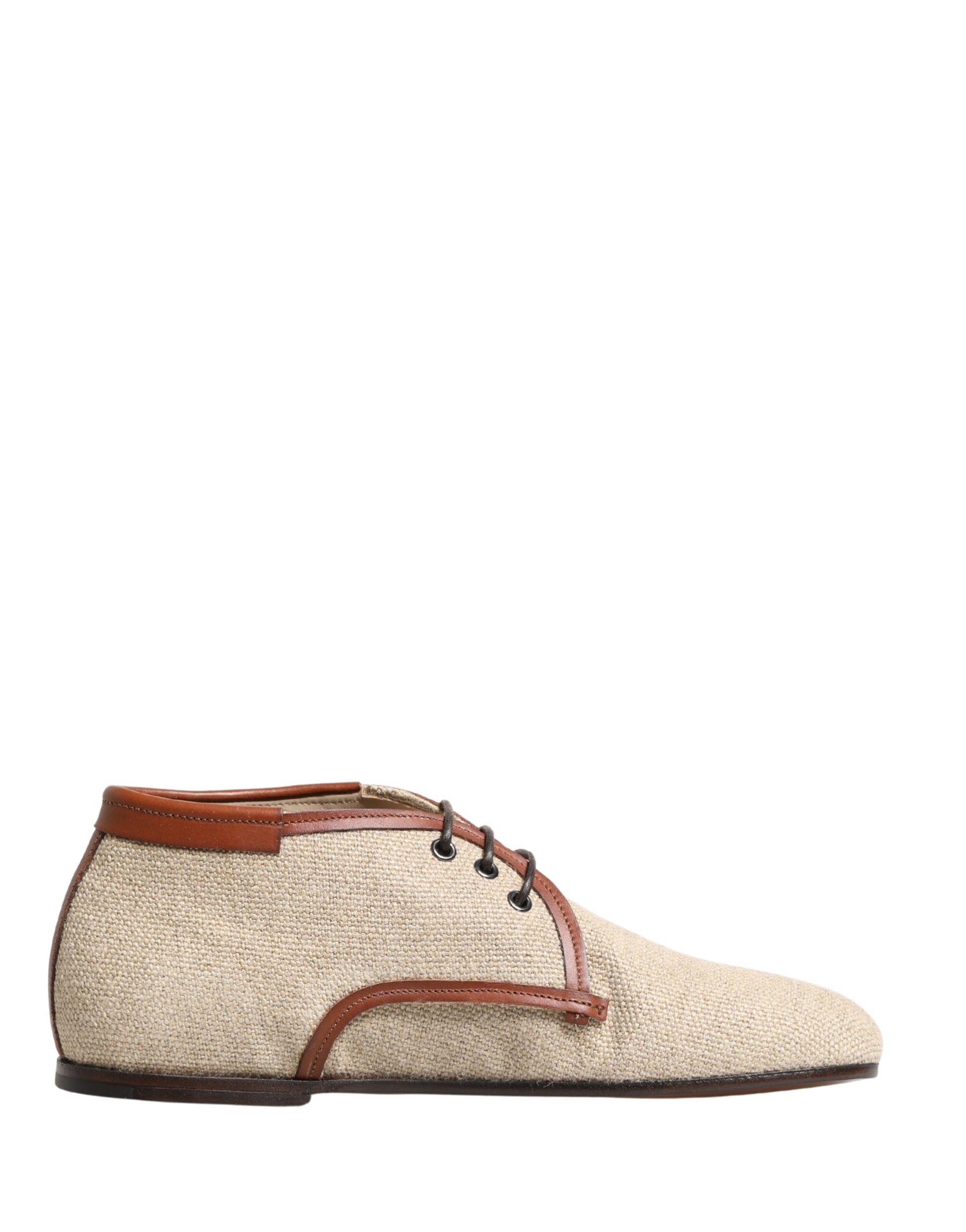 Beige Canvas Lace-Up Men Dress Derby Shoes