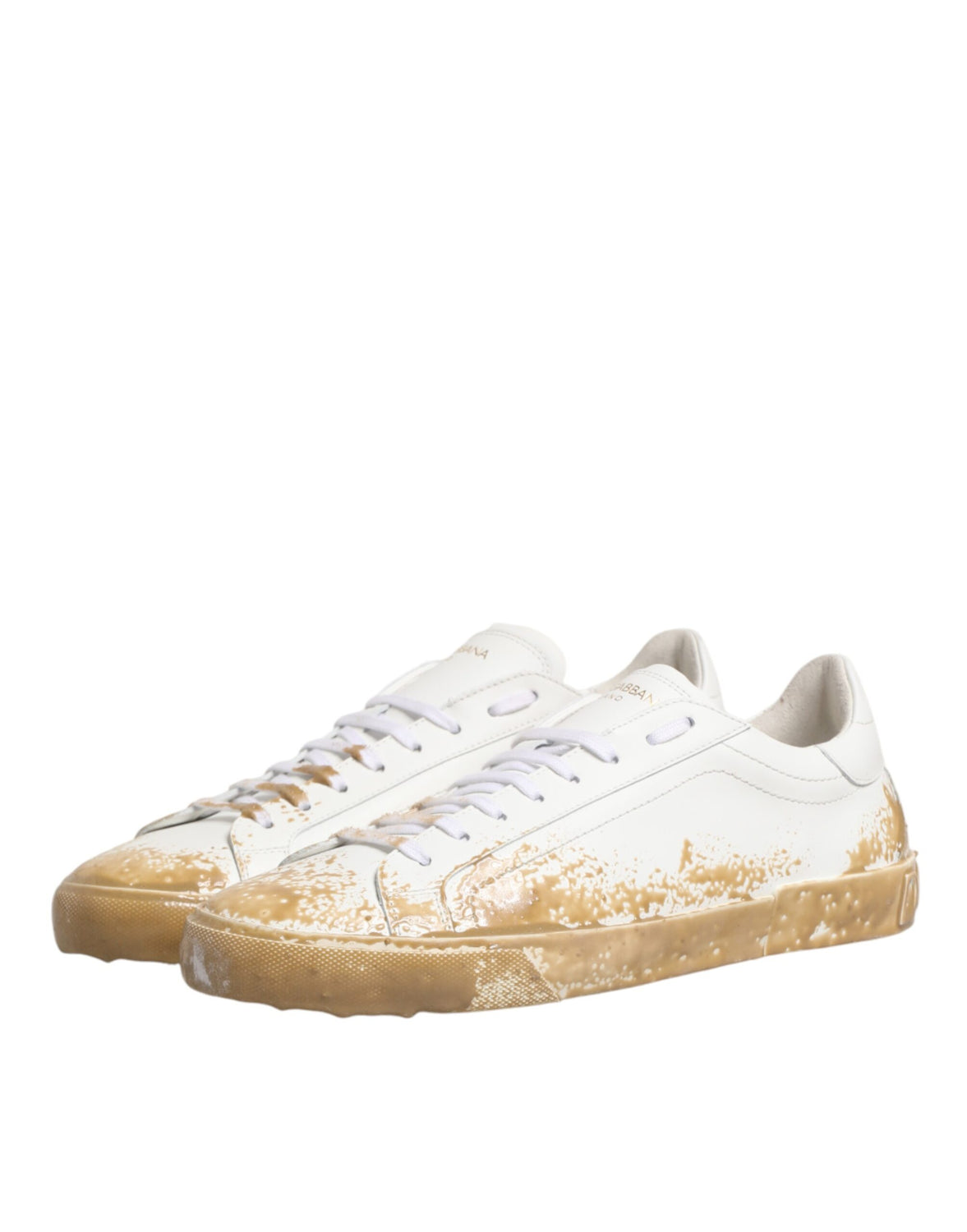 White Leather Paint Effect Low Top Sneakers  Shoes