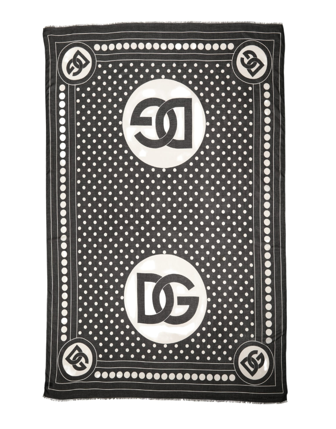 Black White Polka Dot Logo Stole Wrap 188cm x 116cm Scarf