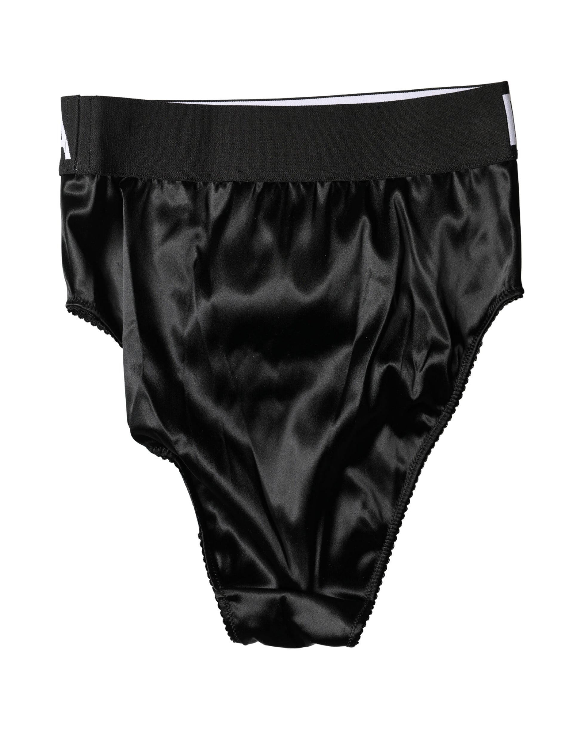 Black Satin High-Waist Brief Logo Women Underwear