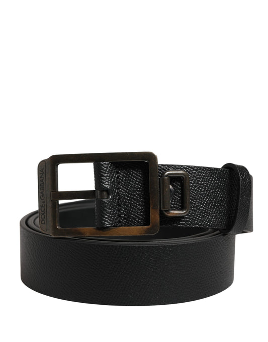 Black Calf Leather Gold Metal Buckle  Belt
