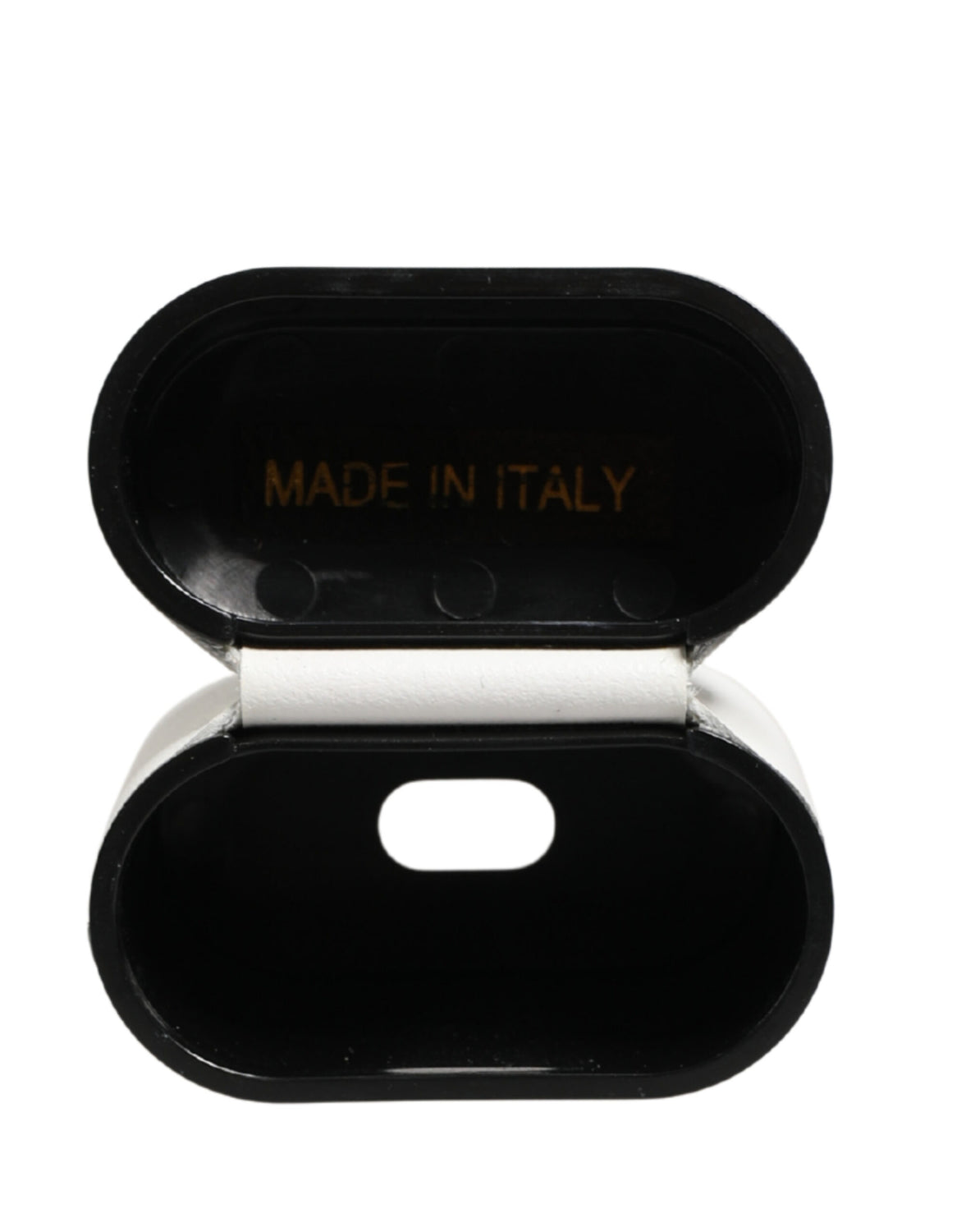 White Calf Leather Logo Print Flip Holder  Airpods Case