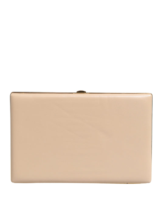 Beige Lambskin Leather Clutch Evening Women Purse Bag