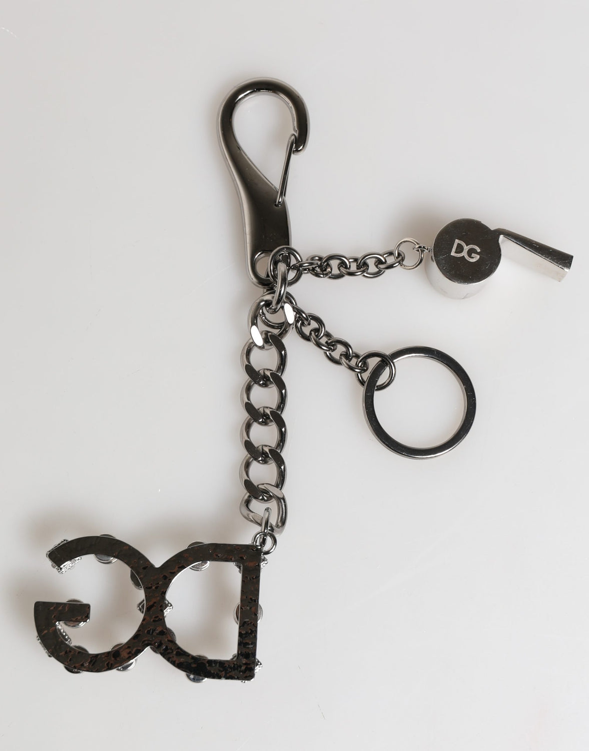 Silver Brass Metal DG Logo Crystal Ring Keyring Keychain