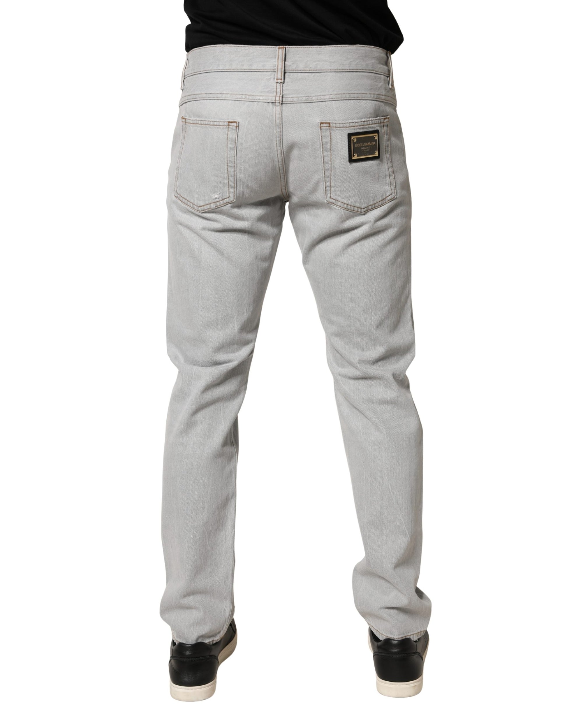 Light Gray Ripped Cotton Regular Denim Jeans