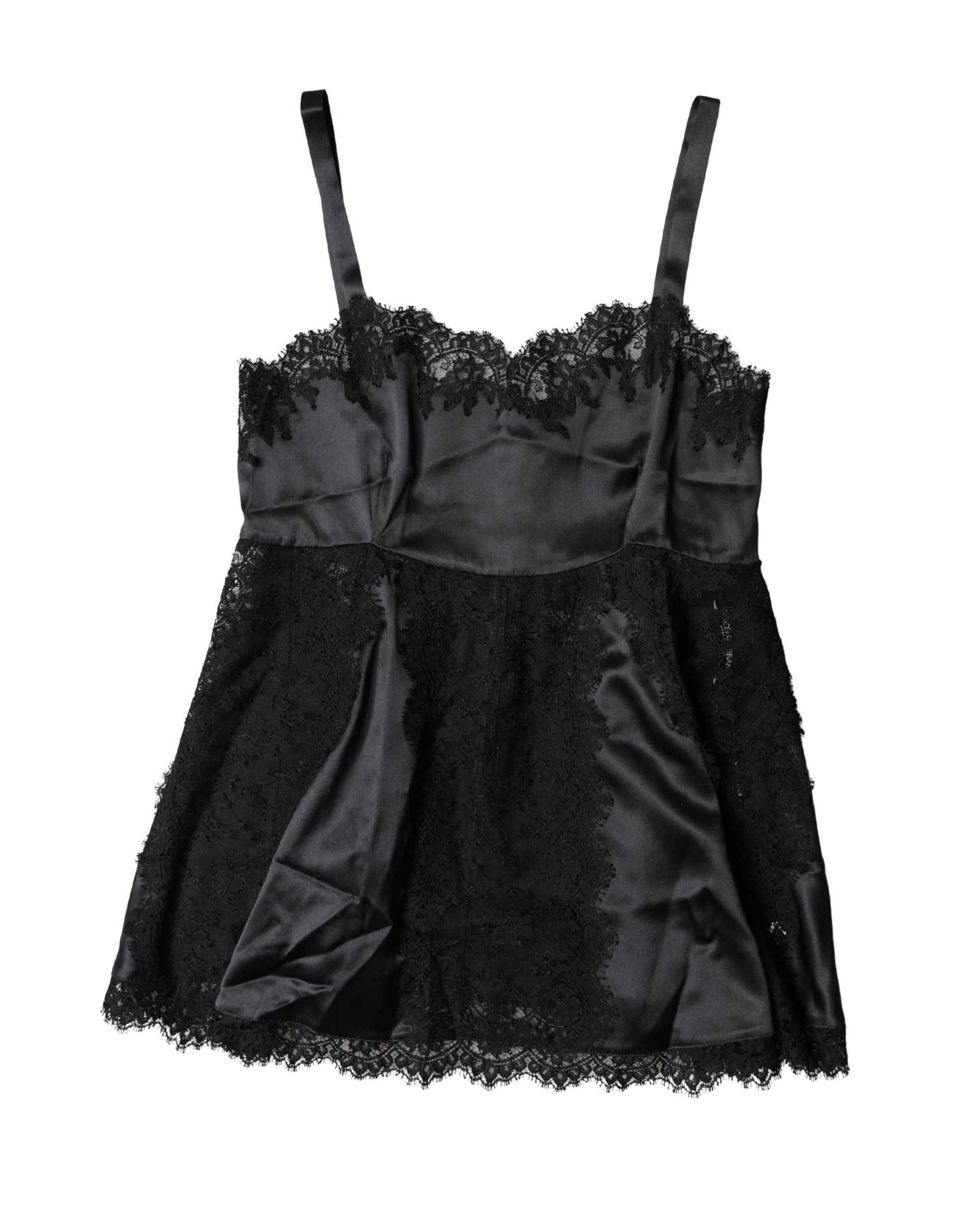 Black Silk Lace Trim Lingerie Top Underwear
