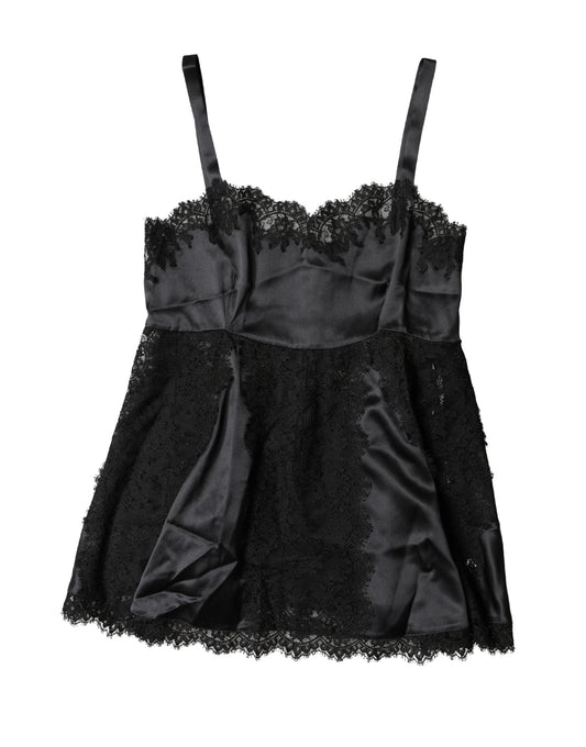 Black Silk Lace Trim Lingerie Top Underwear