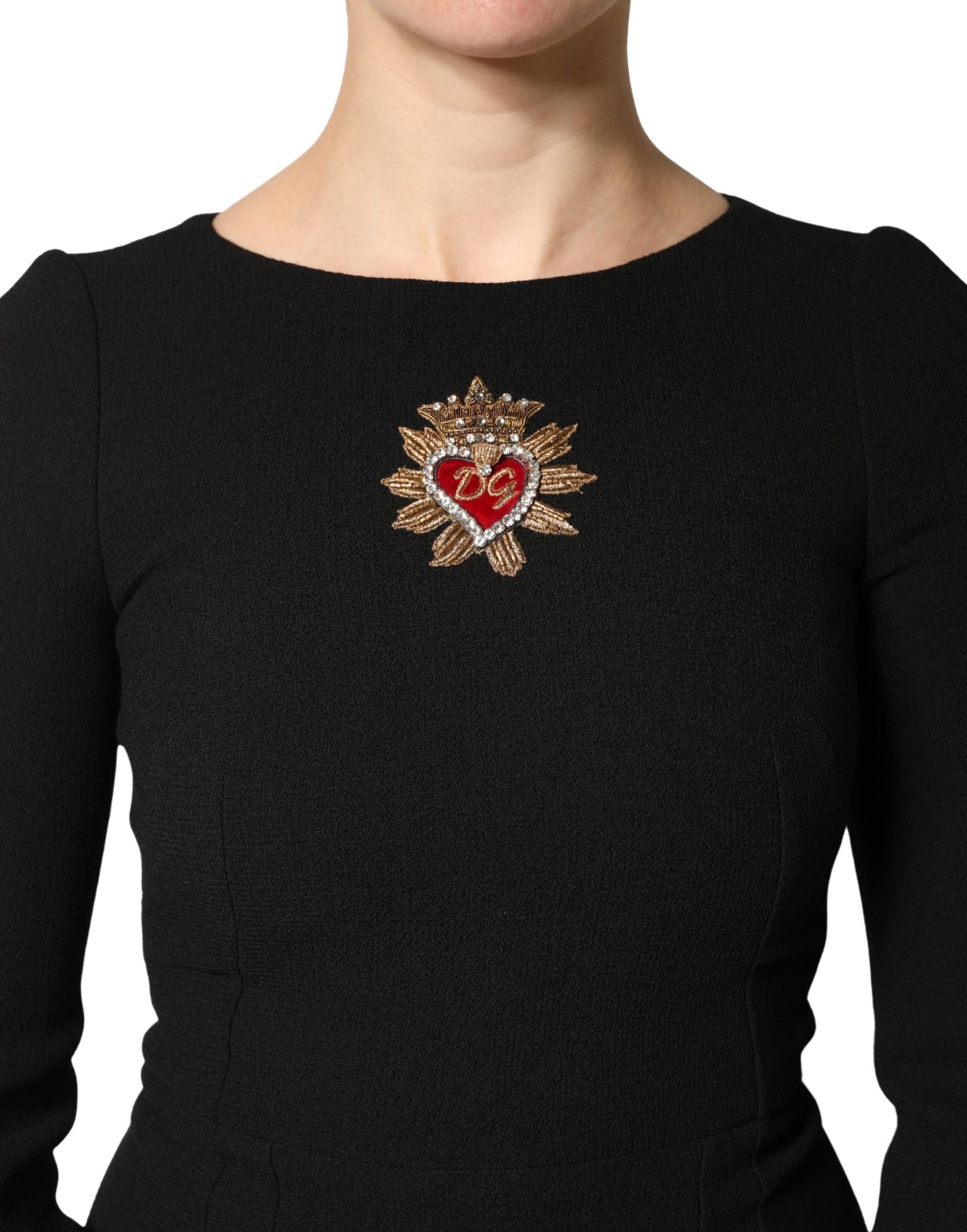 Black Wool Sacred Heart Patch Midi Dress