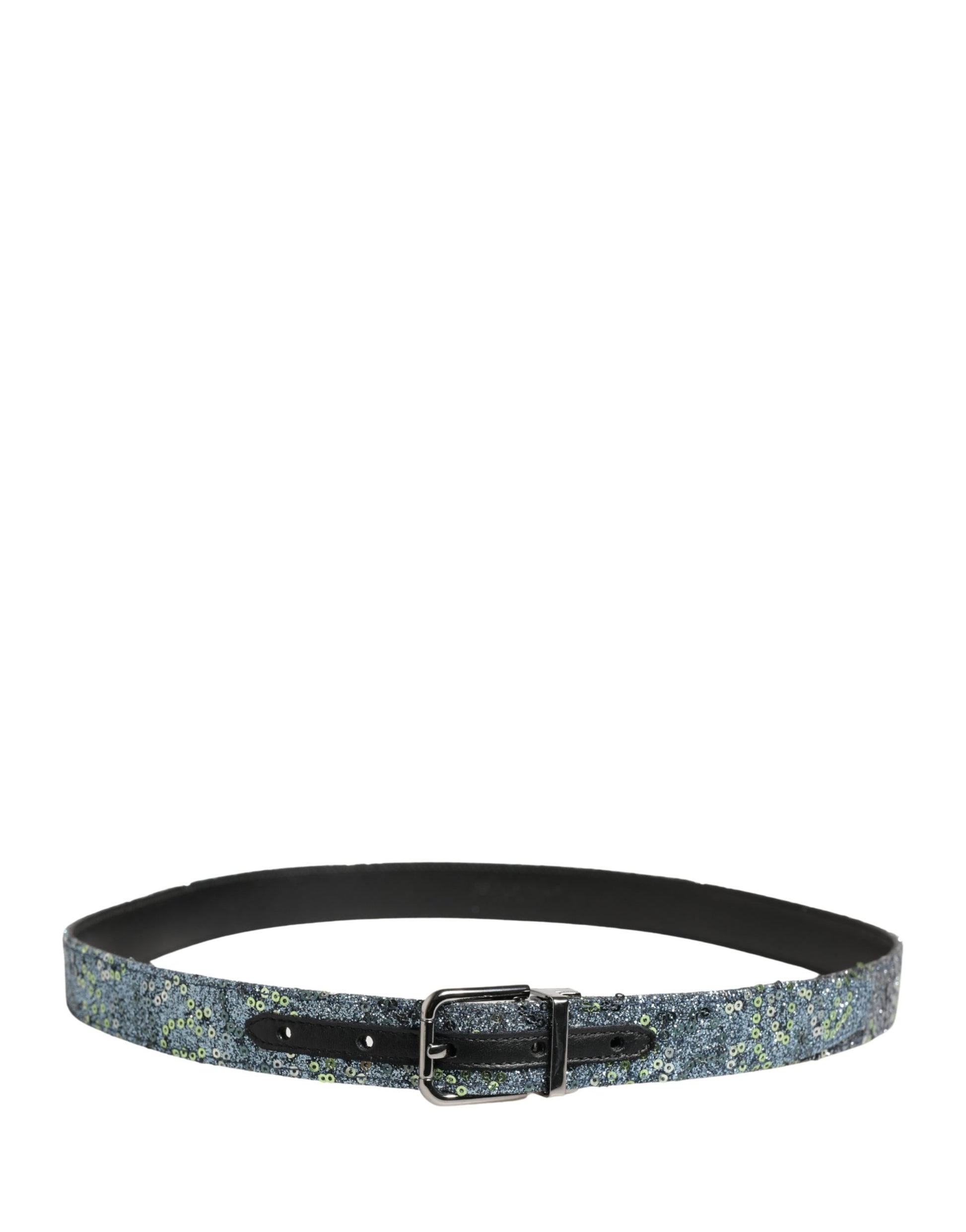 Men Multicolor Sequin Silver Metal Buckle Belt