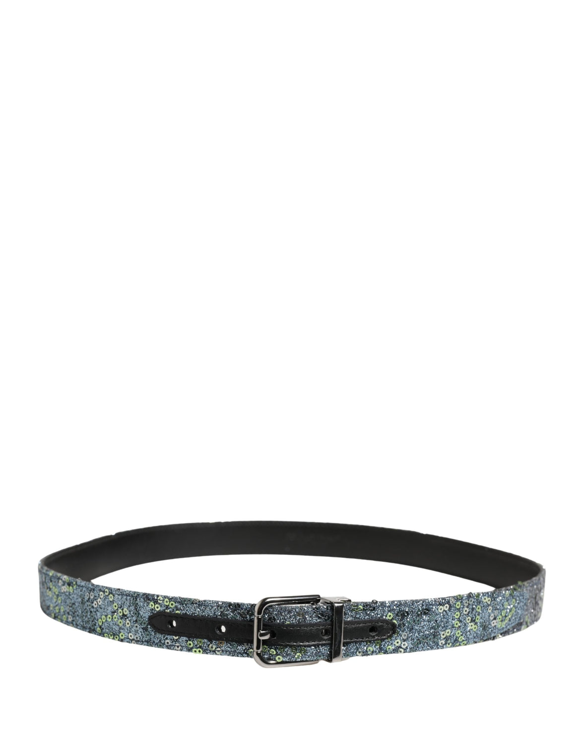 Men Multicolor Sequin Silver Metal Buckle Belt