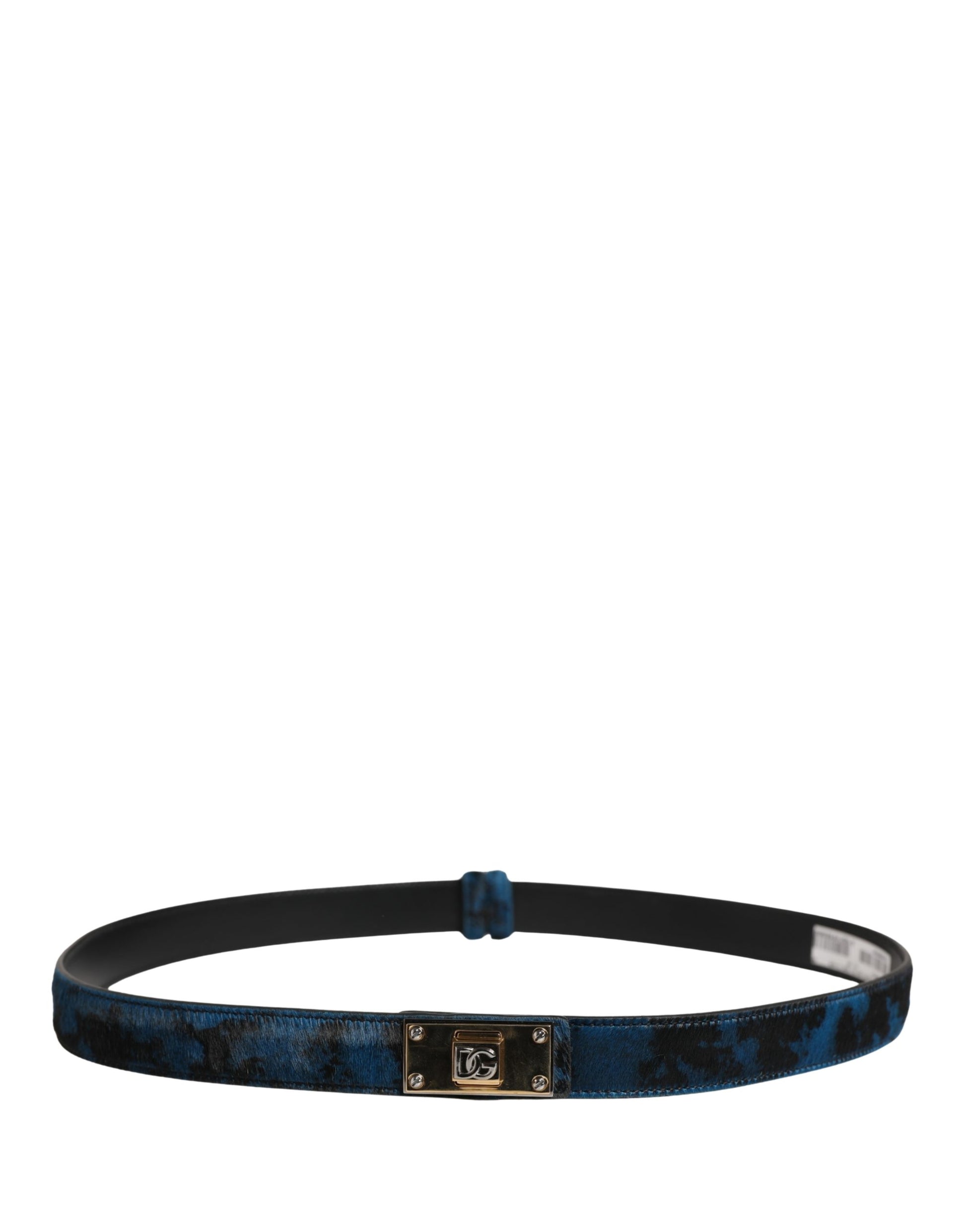 Men Blue Calf Leather Logo Metal Buckle Belt