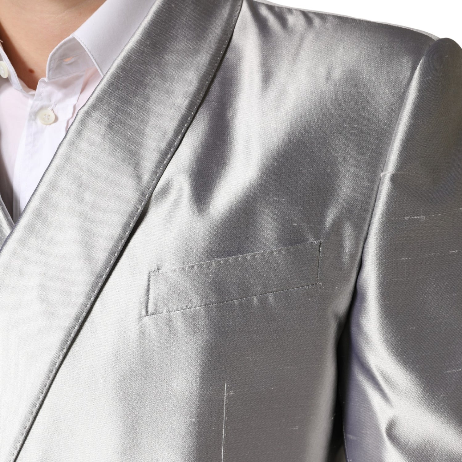 Silver SICILIA Silk Double Breasted Blazer