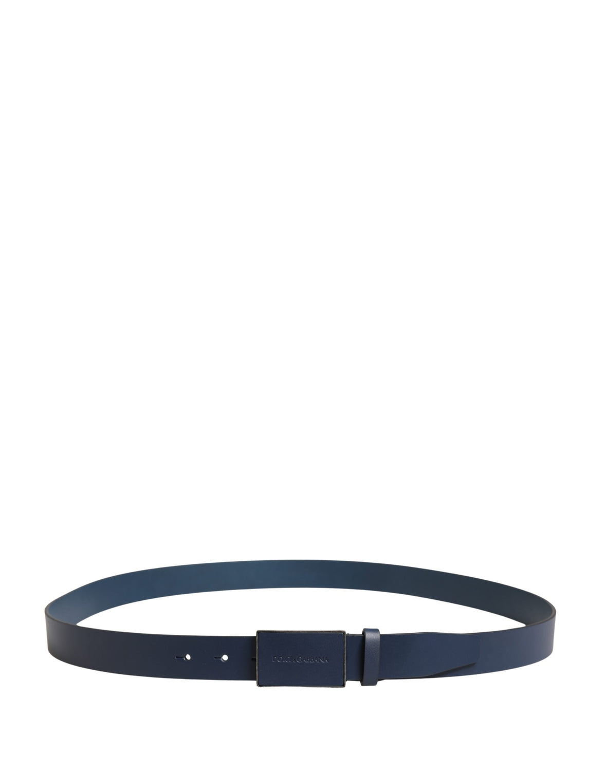 Dark Blue Calf Leather Logo Metal Buckle Belt
