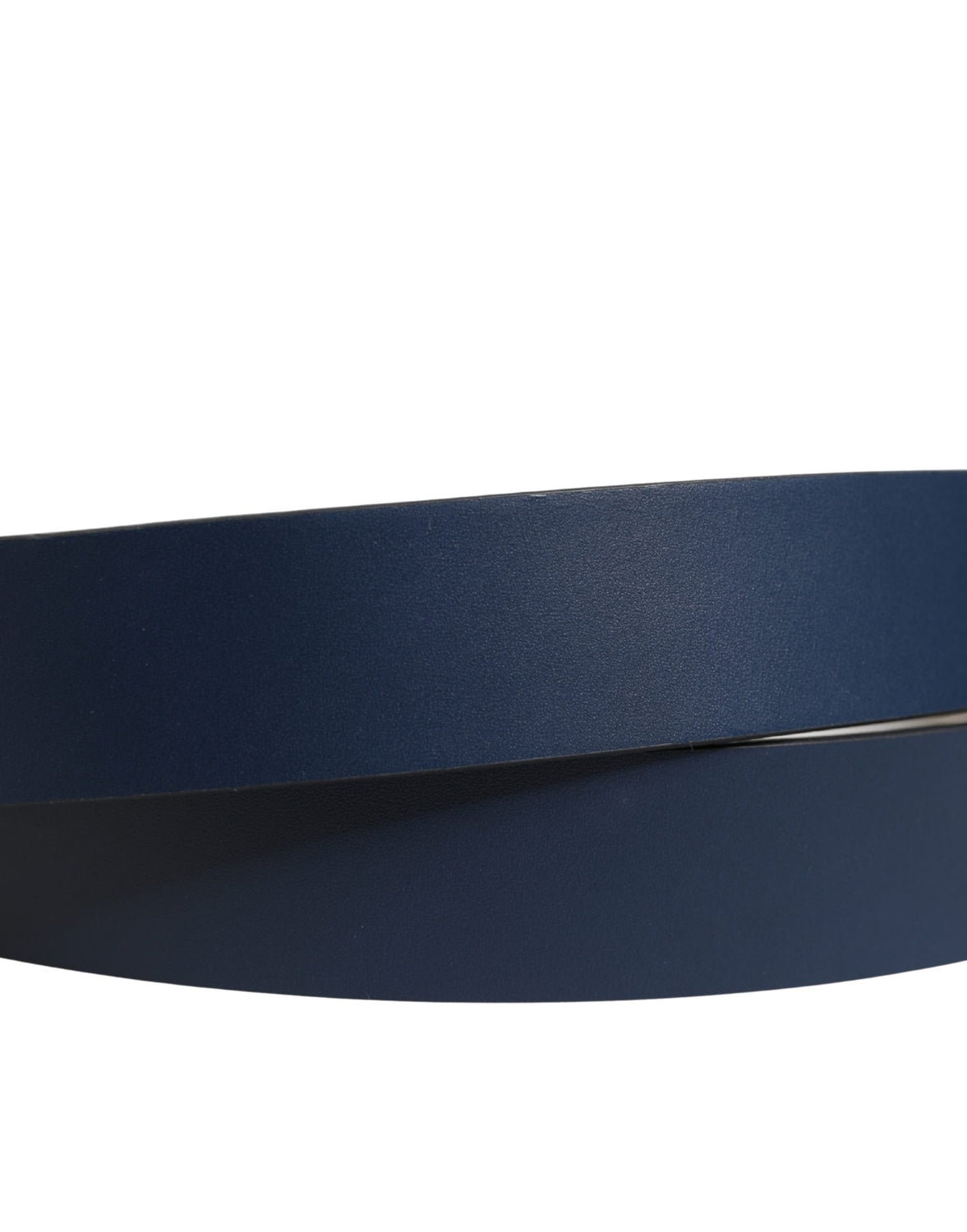 Dark Blue Calf Leather Logo Metal Buckle Belt