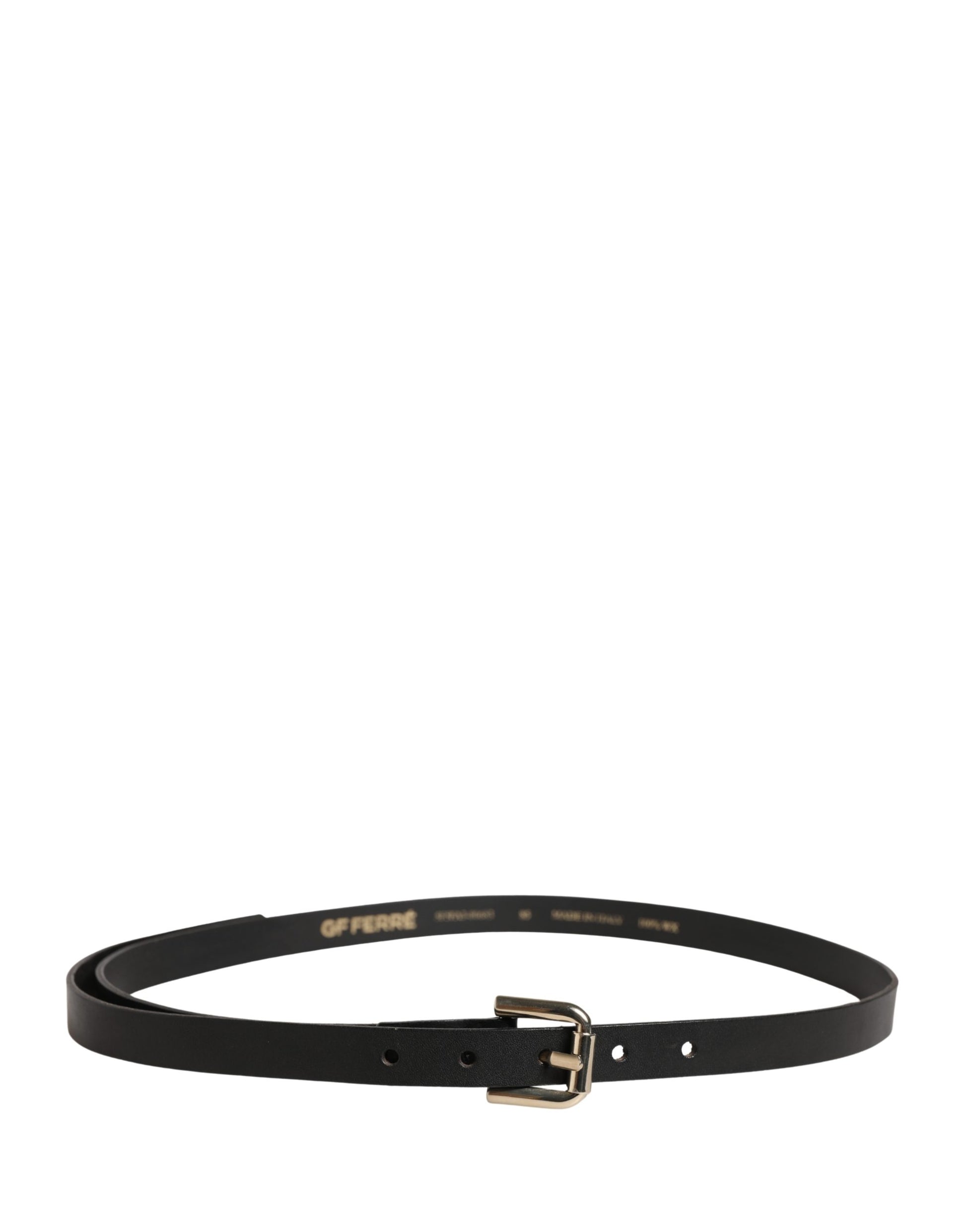 Black Leather Slim Gold Tone Buckle Waist Men Belt