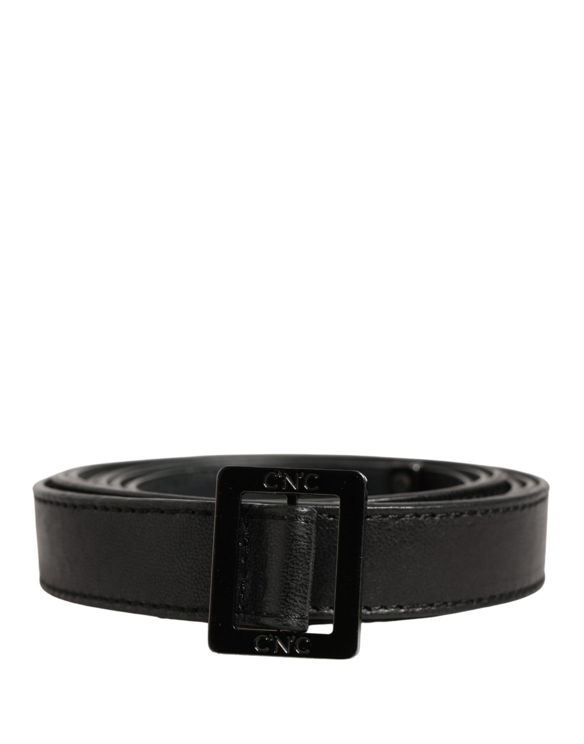 Black Leather Square Metal Buckle Waist Belt