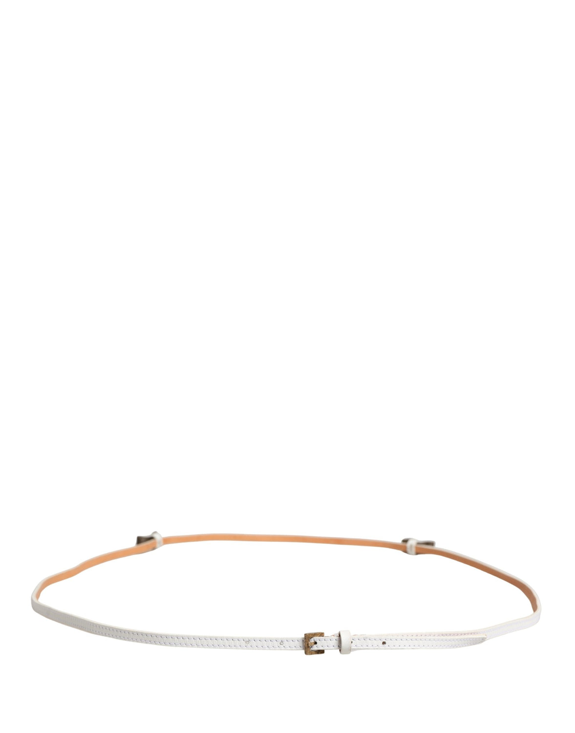 White Leather Skinny Gold Metal Buckle Belt