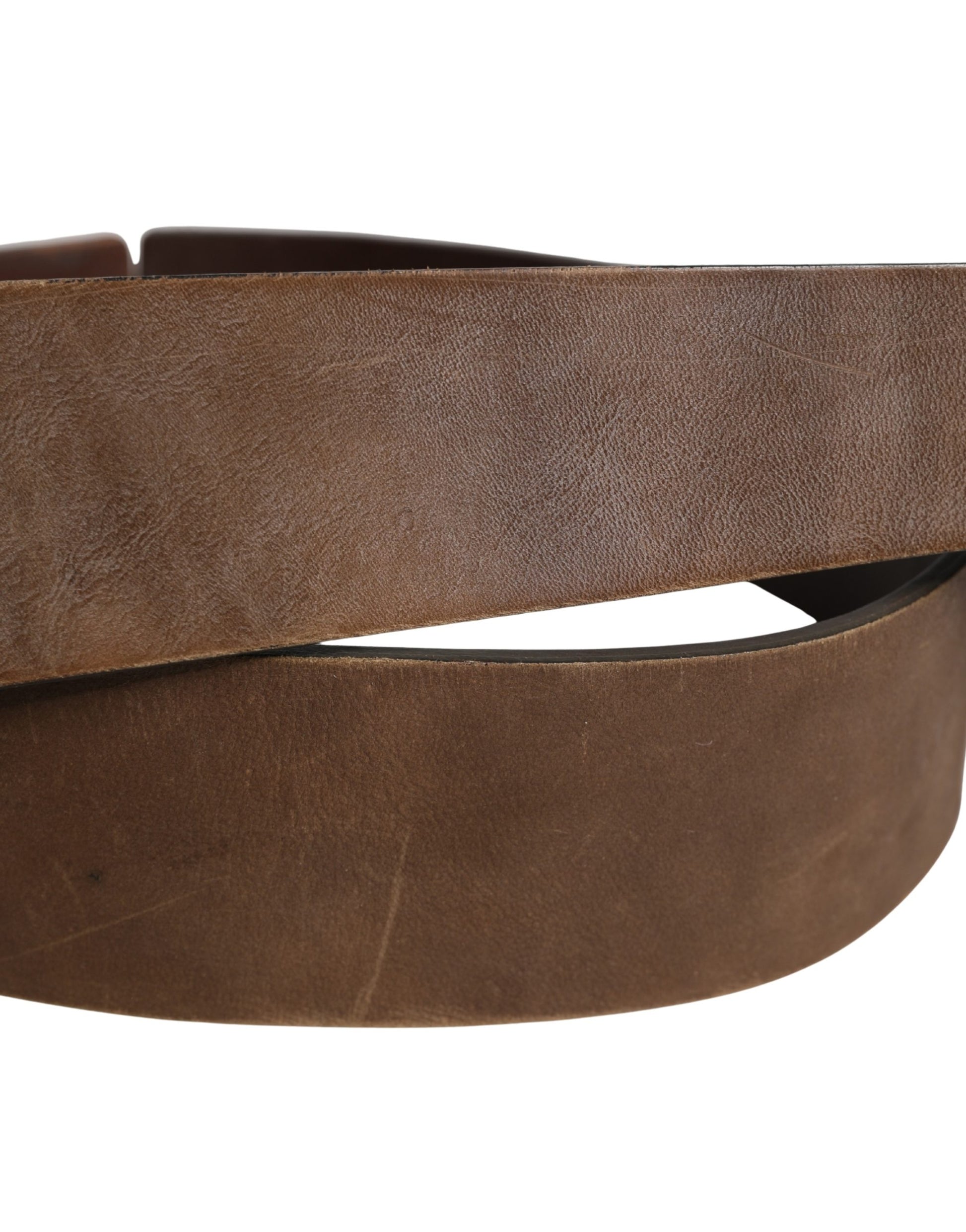 Brown Leather Wide Gold Metal Buckle Belt