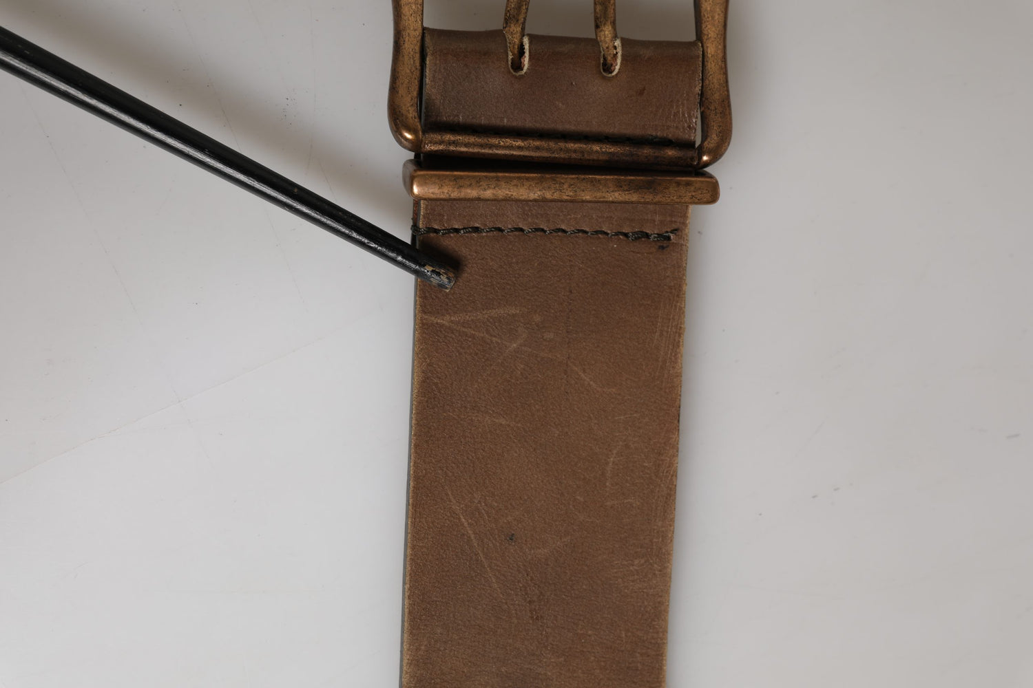 Brown Leather Wide Gold Metal Buckle Belt