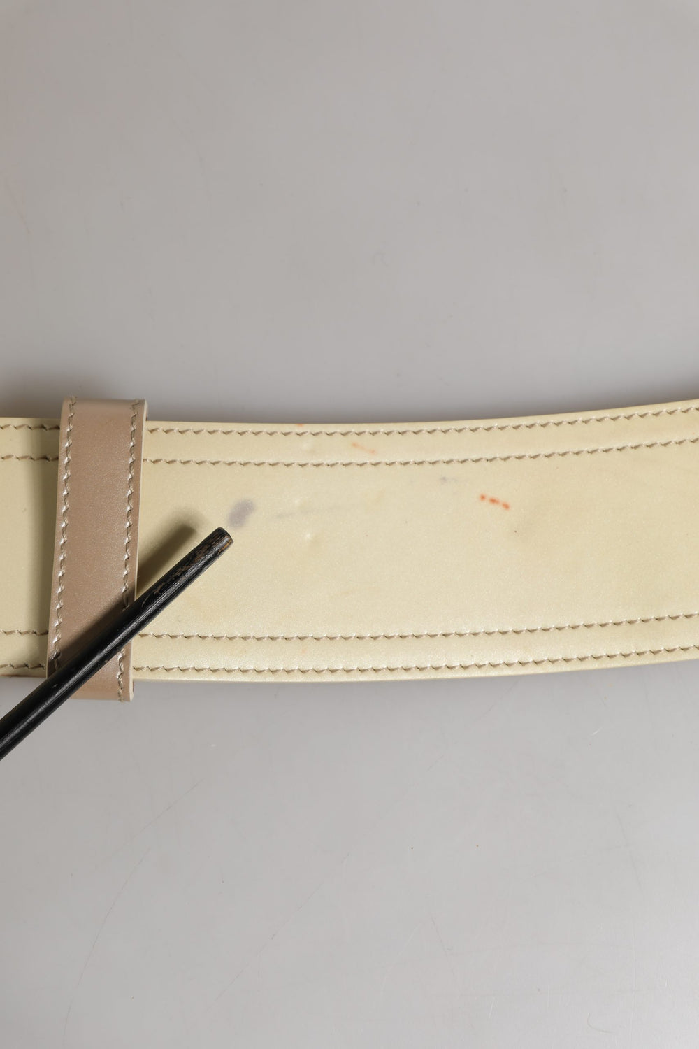 Beige Leather Logo Wide Waist Women Square Buckle Belt
