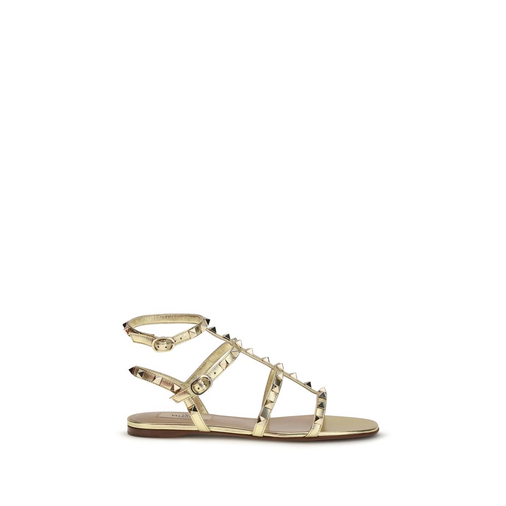 Gold Calf Leather Bos Taurus Flat Sandals