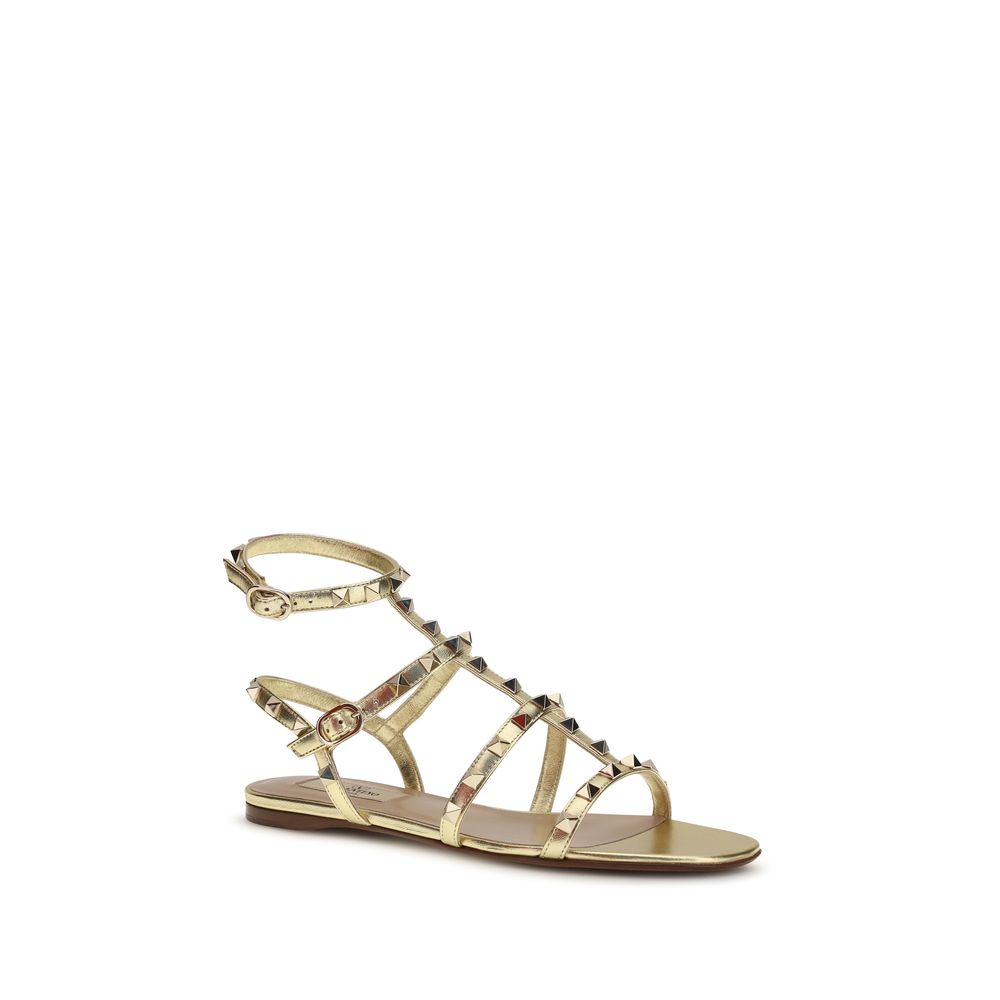 Gold Calf Leather Bos Taurus Flat Sandals
