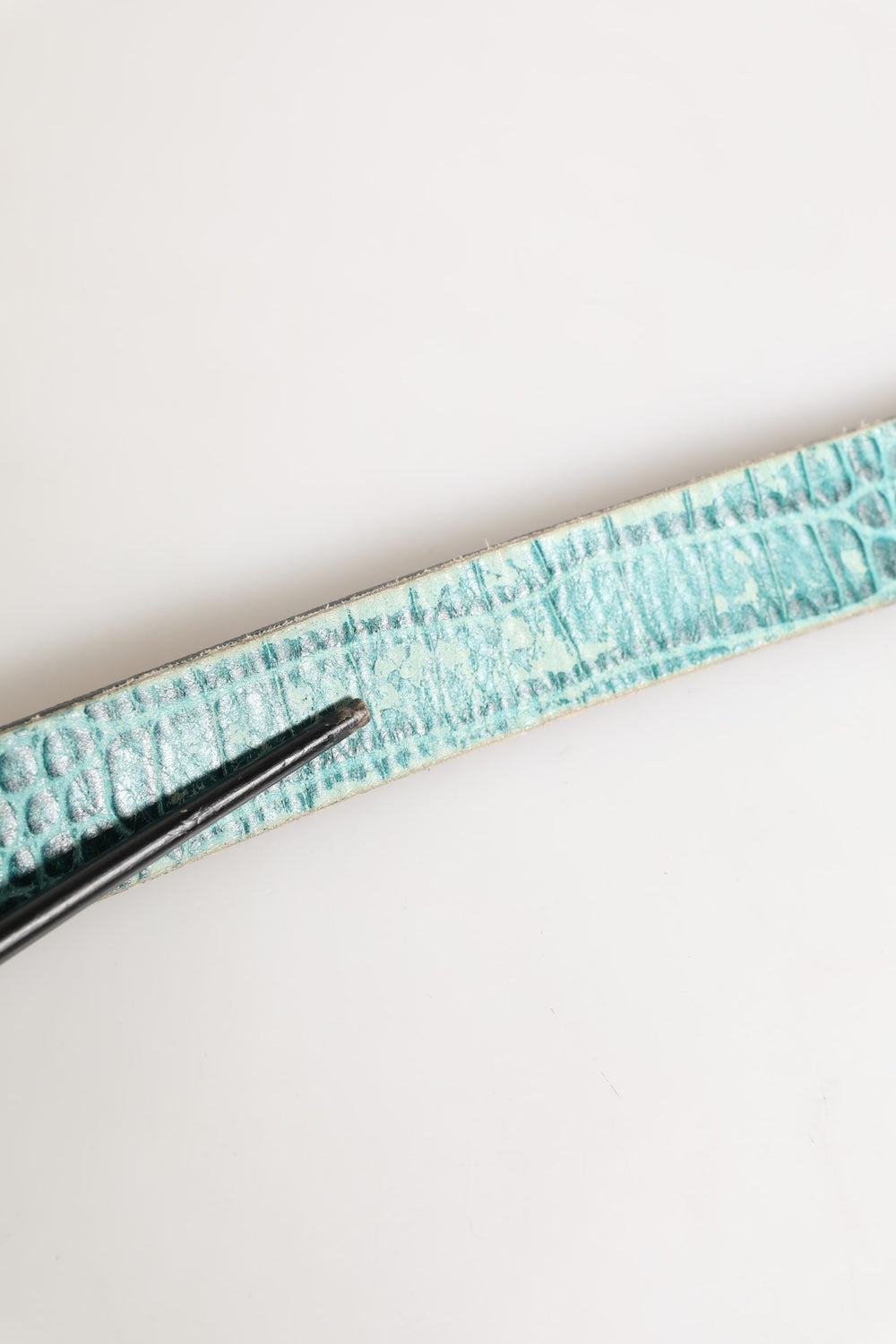 Women Green Leather Croco Print Studded Belt