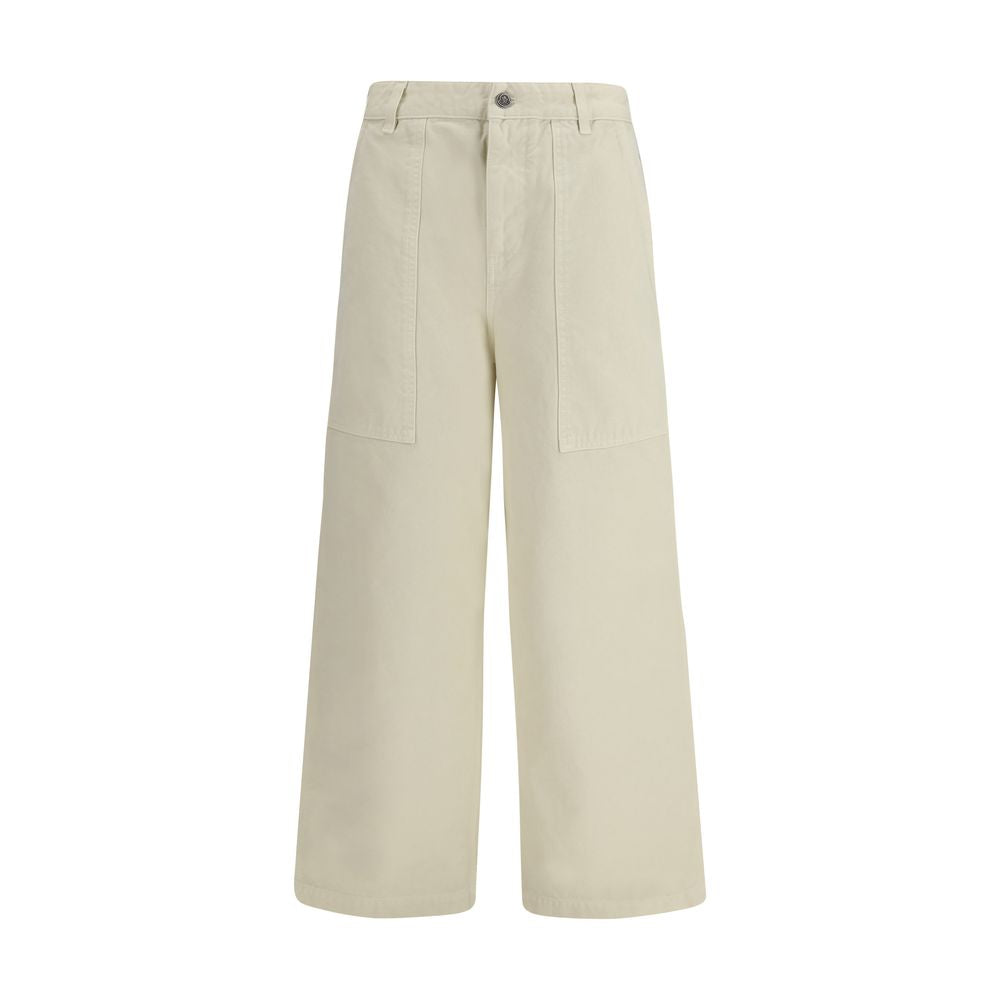 Beige Cotton Casual Pants
