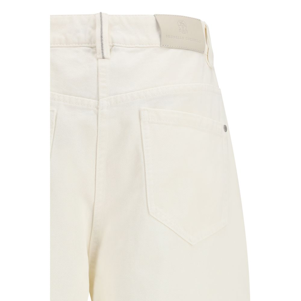 Beige Cotton Casual Pants