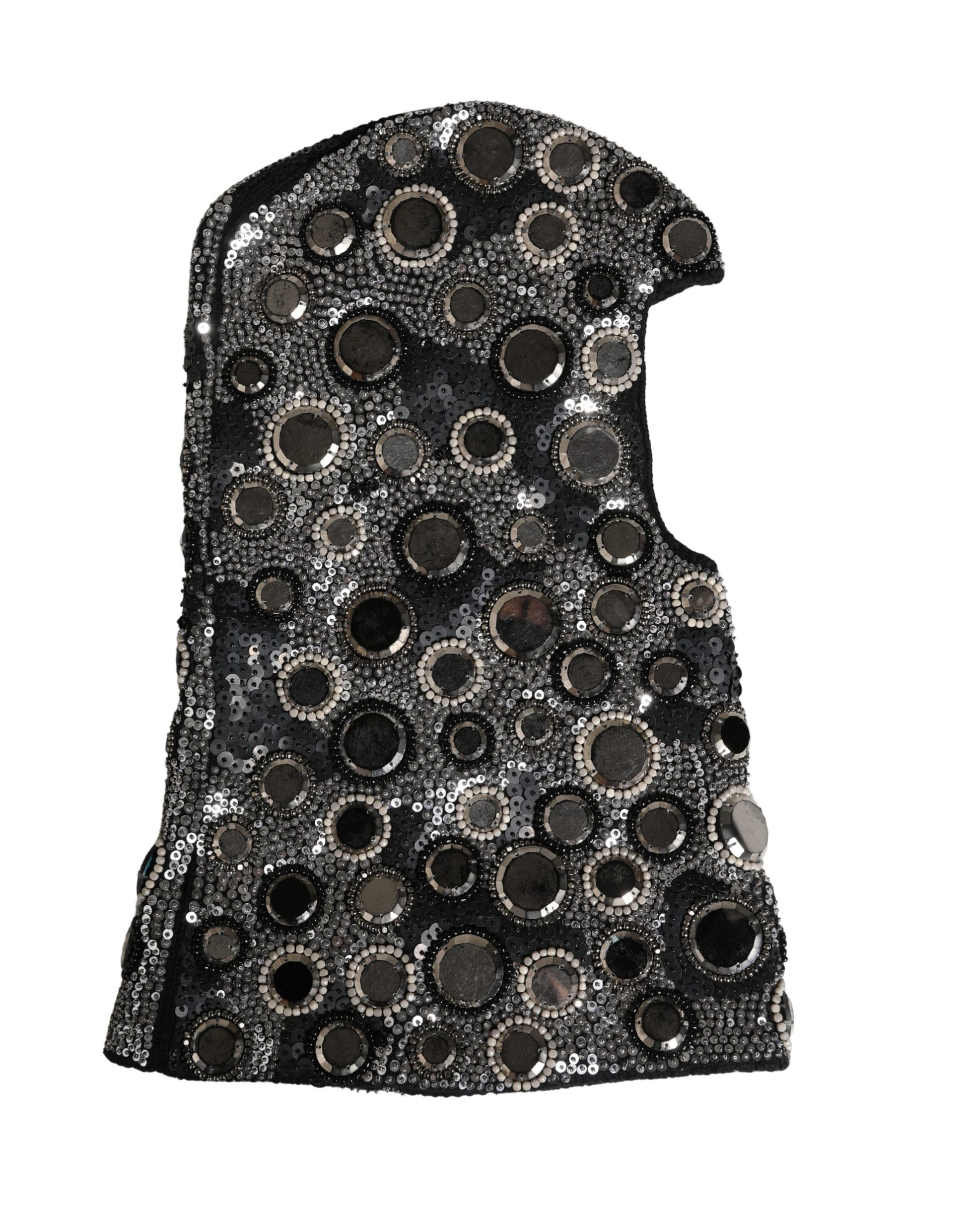 Black Wool Crystal Embellished Balaclava Hat