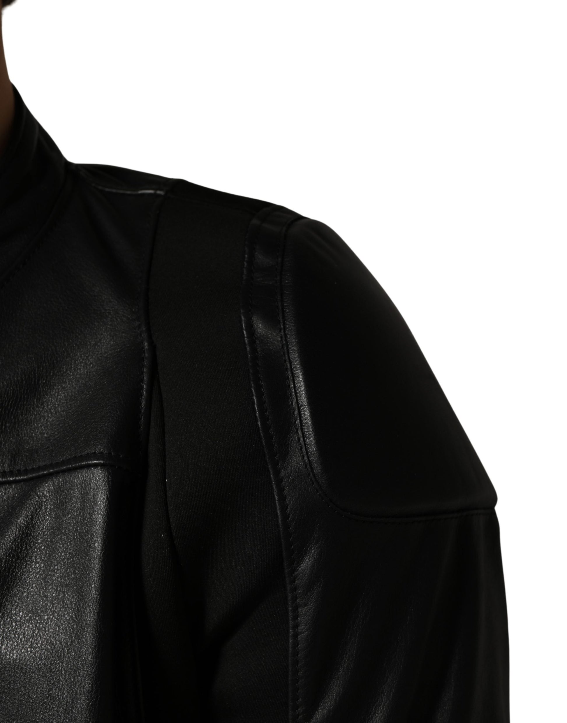 Black Nylon Full Zip Men Biker Coat Jacket