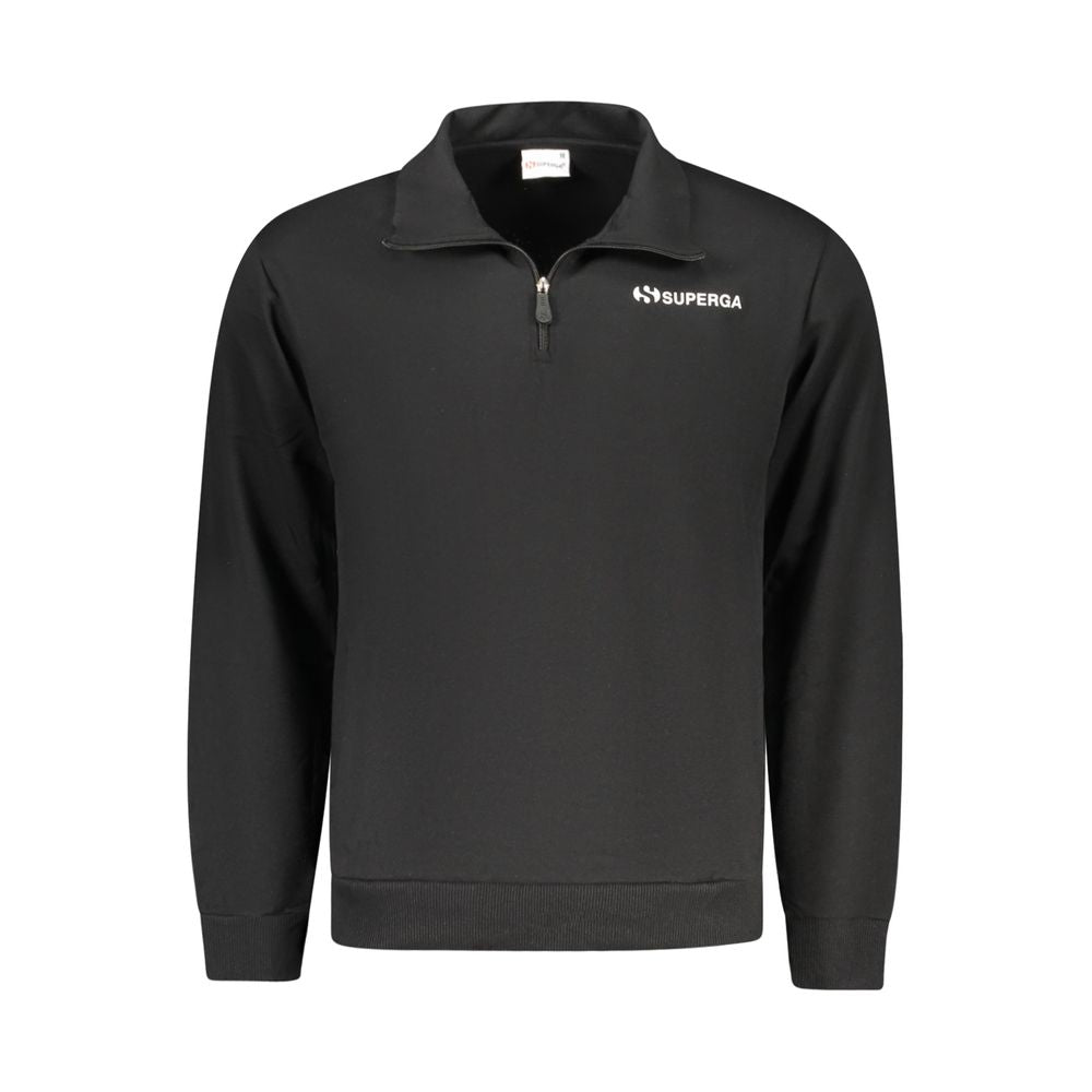 "Black Cotton Men's Sweatshirt with Half Zip and Pockets"