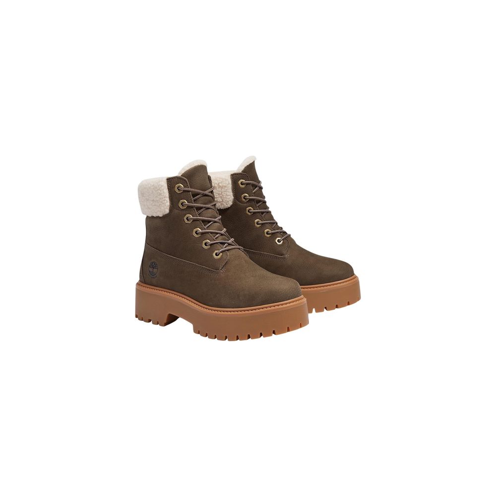 Brown Recycled Leather Lace-Up Boots